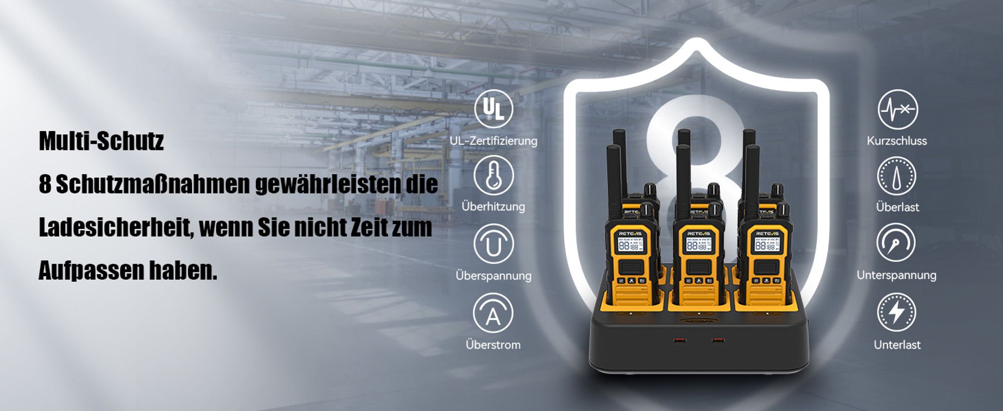 Retevis RB648 Plus Funkgeräte, Wasserdlich IP67, Walkie Talkies, Großer Reichweite, Robustes, Langlebiges, Gruppenruf, 2000mAh, Typ C, für Baustellen