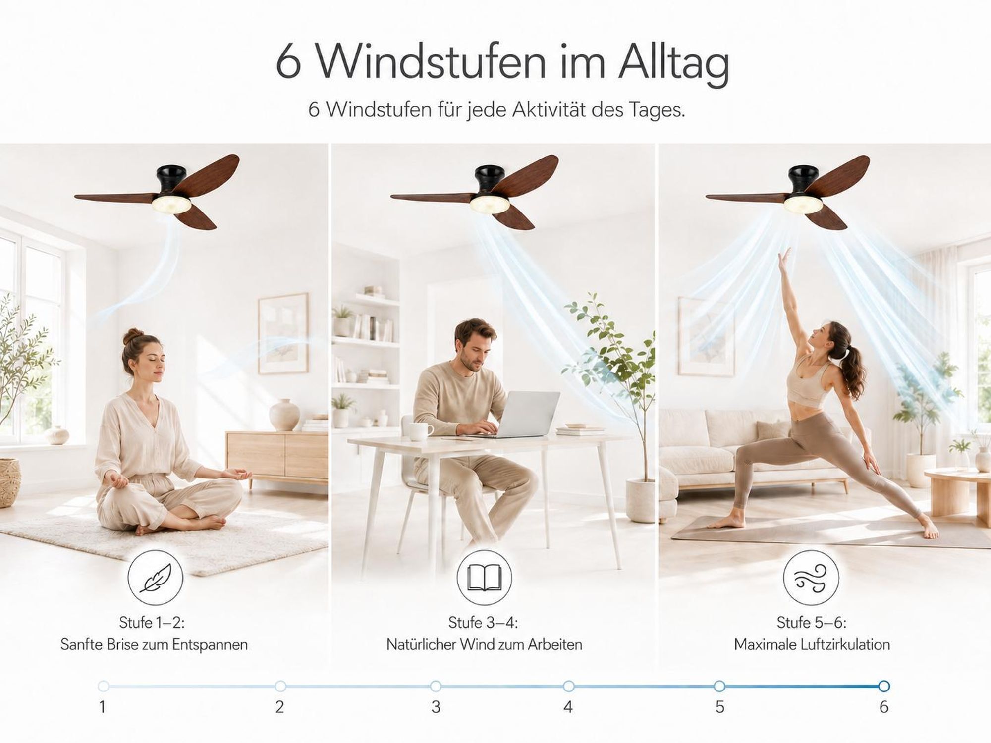 Deckenventilator mit Beleuchtung leise, Ø100cm DC Motor 6 Stufen, Smart APP & Fernbedienung, Dimmbar 3 Farben Umkehrbare Windrichtung Wohnzimmer Büro