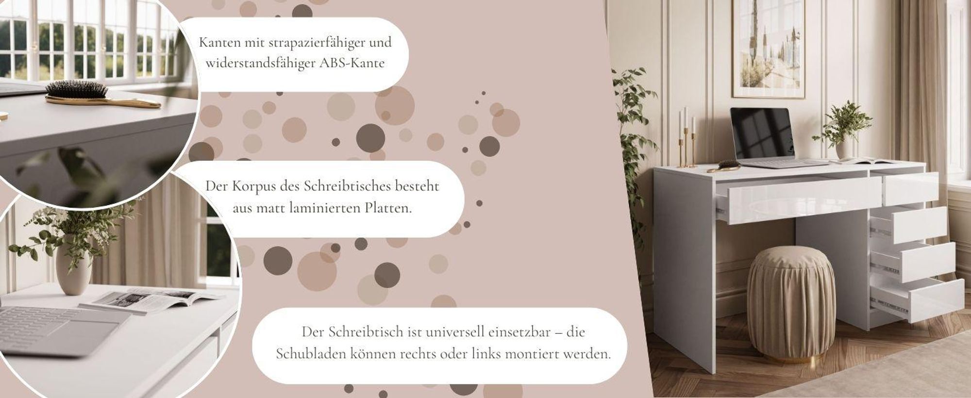 Schreibtisch MADA Weiß / Weiß hochglanz