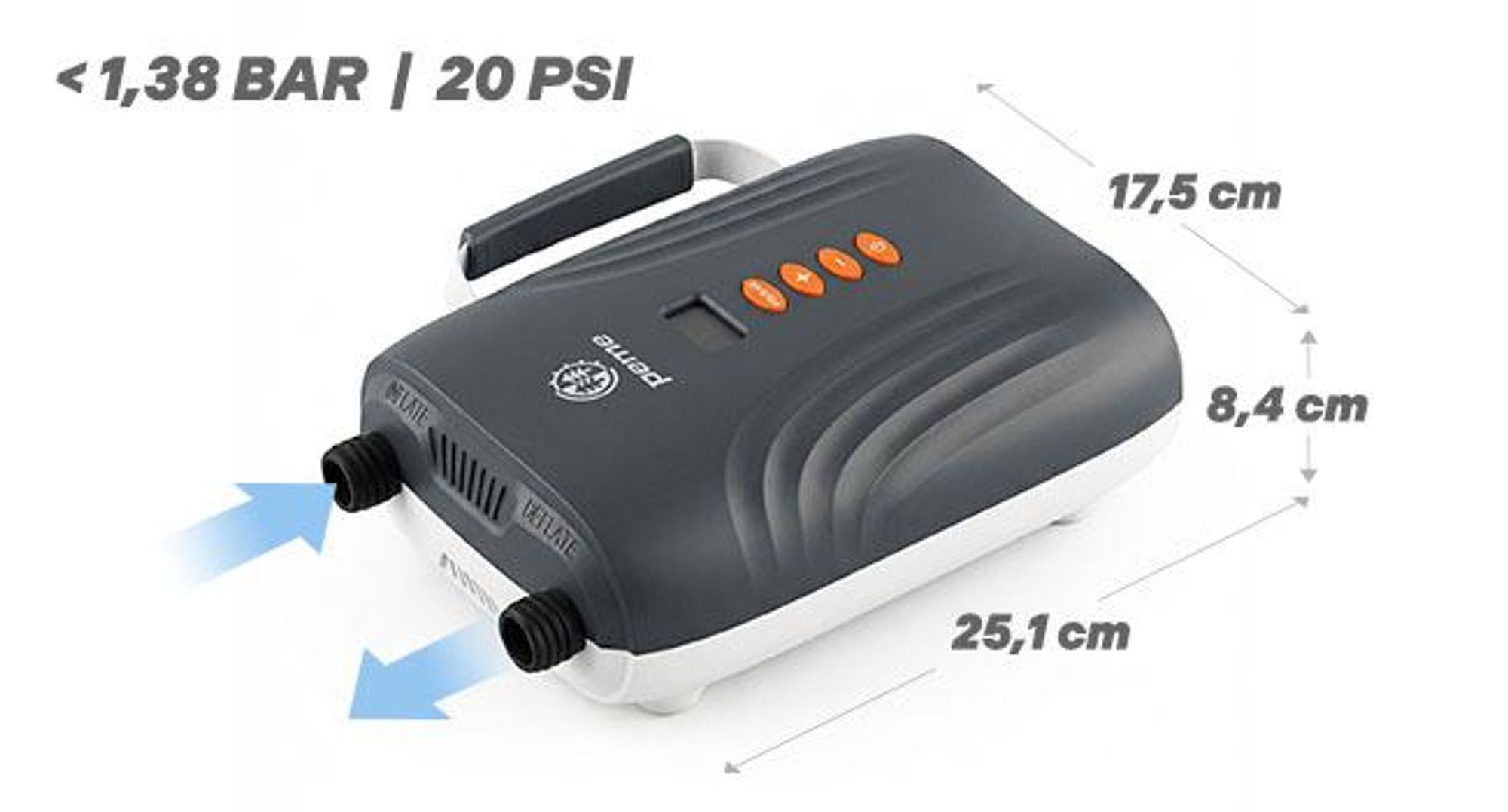 PEME Hydro Elektrische SUP Pumpe 12V Auto Luftpumpe Kompressor bis 20 PSI Aufpumpen Abpumpen 6 Düsen für Stand Up Paddle Board Schlauchboot Zelt