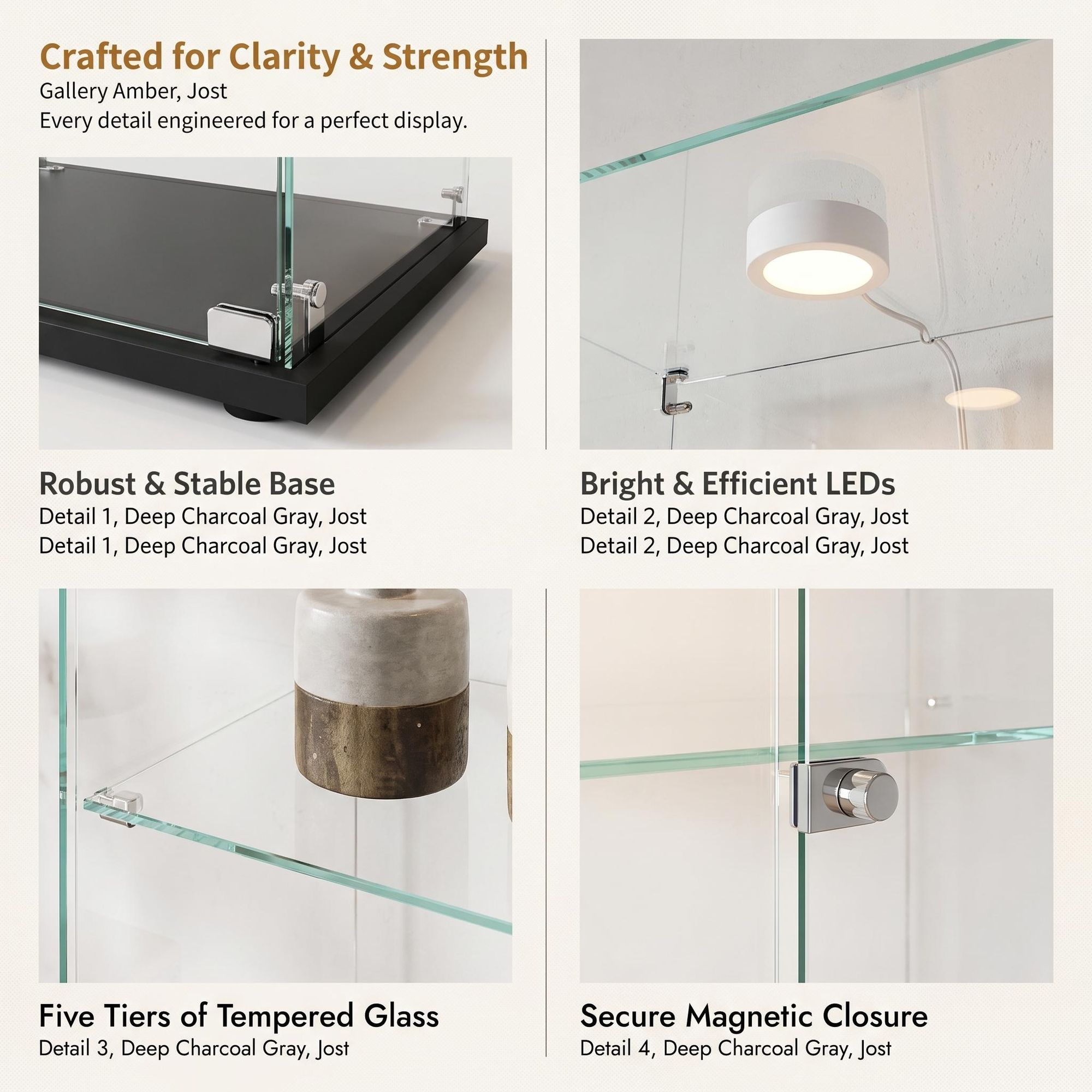 INONEFT Glasvitrine mit LED-Beleuchtung, 2 Türen und 5-stufig, Vitrinenschrank, Vitrine Sammlervitrine für Sammlerstücke und Wein, Schwarz