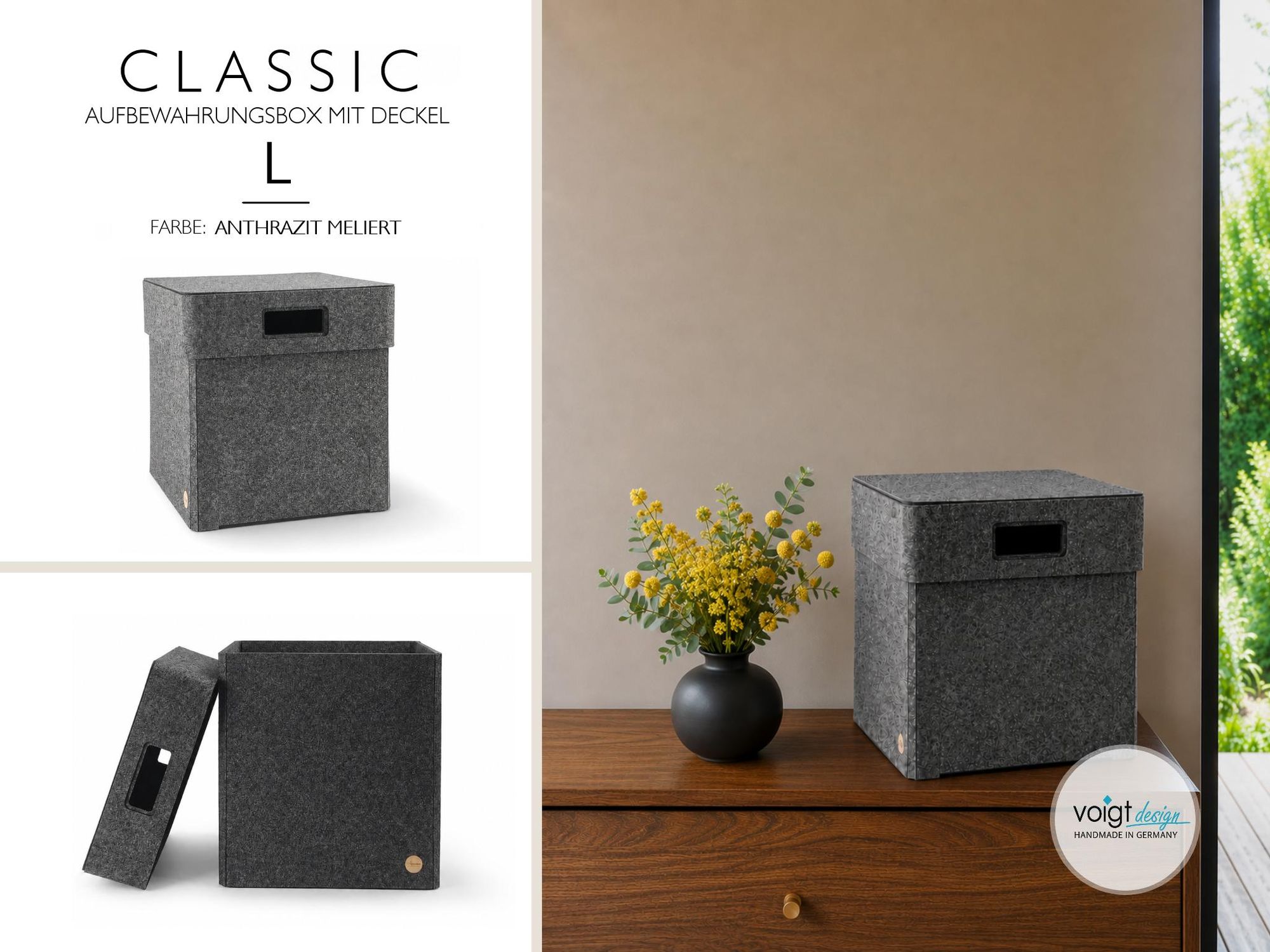 Aufbewahrungsbox CLASSIC Filz Gr. L (32x32x34 cm) mit Deckel in anthrazit meliert