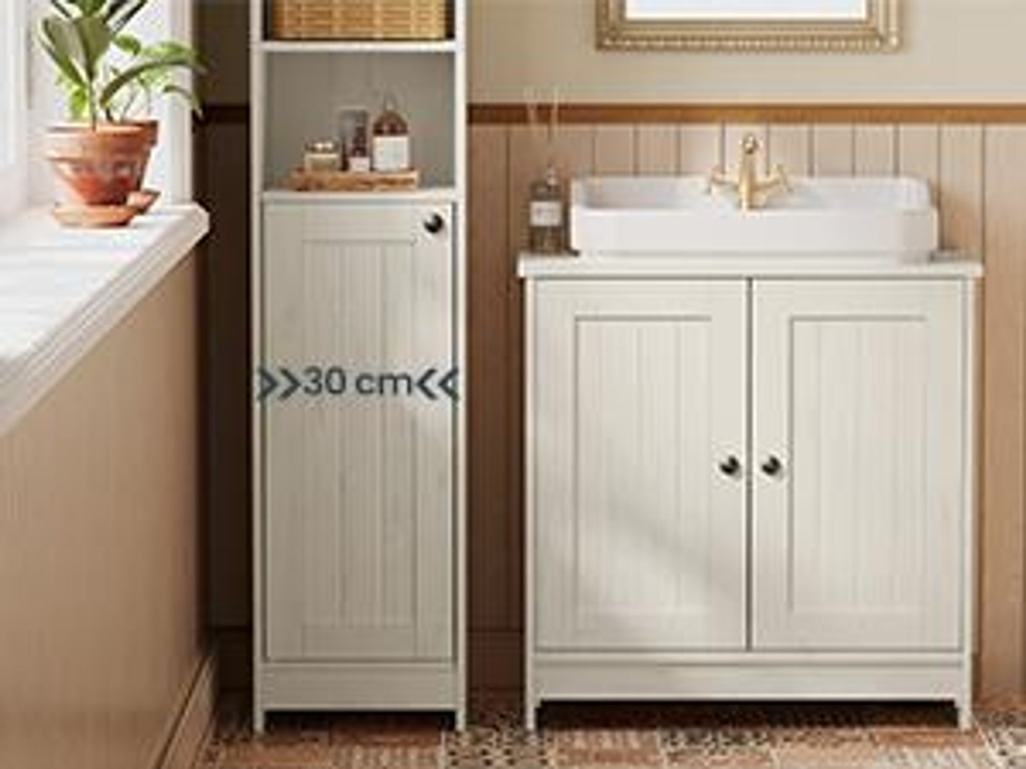 SONGMICS HOME Badezimmerschrank, Toolless-Technologie, superschnelle werkzeuglose Montage, Badschrank schmal, verstellbare Ablagen, Wohnzimmer