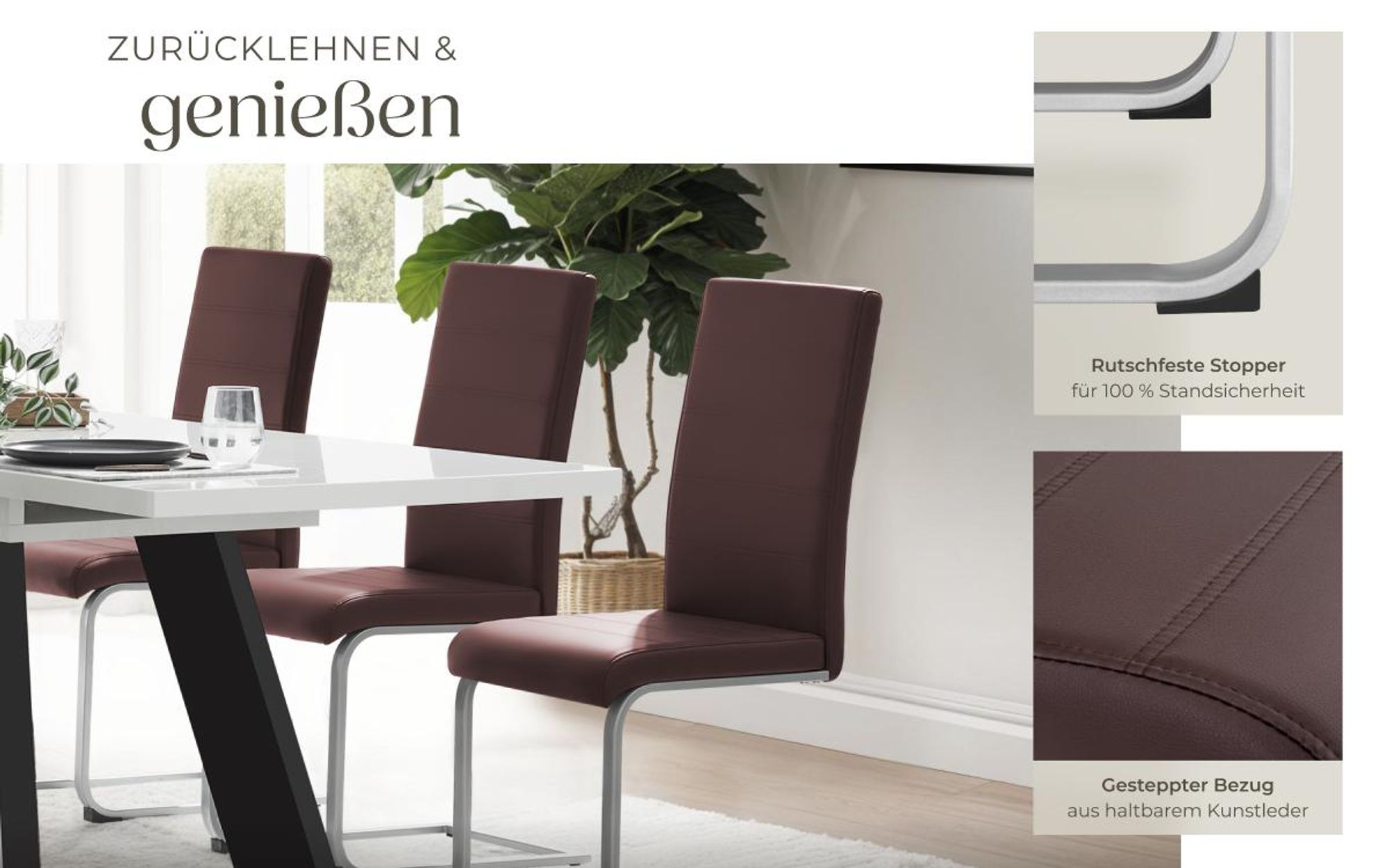 tectake® Set Schwingstuhl Bettina gepolstert mit Kunstlederbezug 41 x 52 x 99 cm