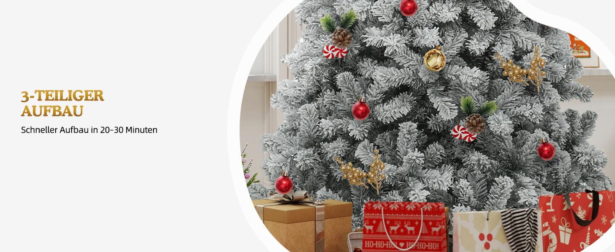 182cm Weihnachtsbaum schneebedeckt, mit 1170 Spitzen, Tannenbaum Dekobaum mit Metallständer, Schnellaufbau, Φ100cm