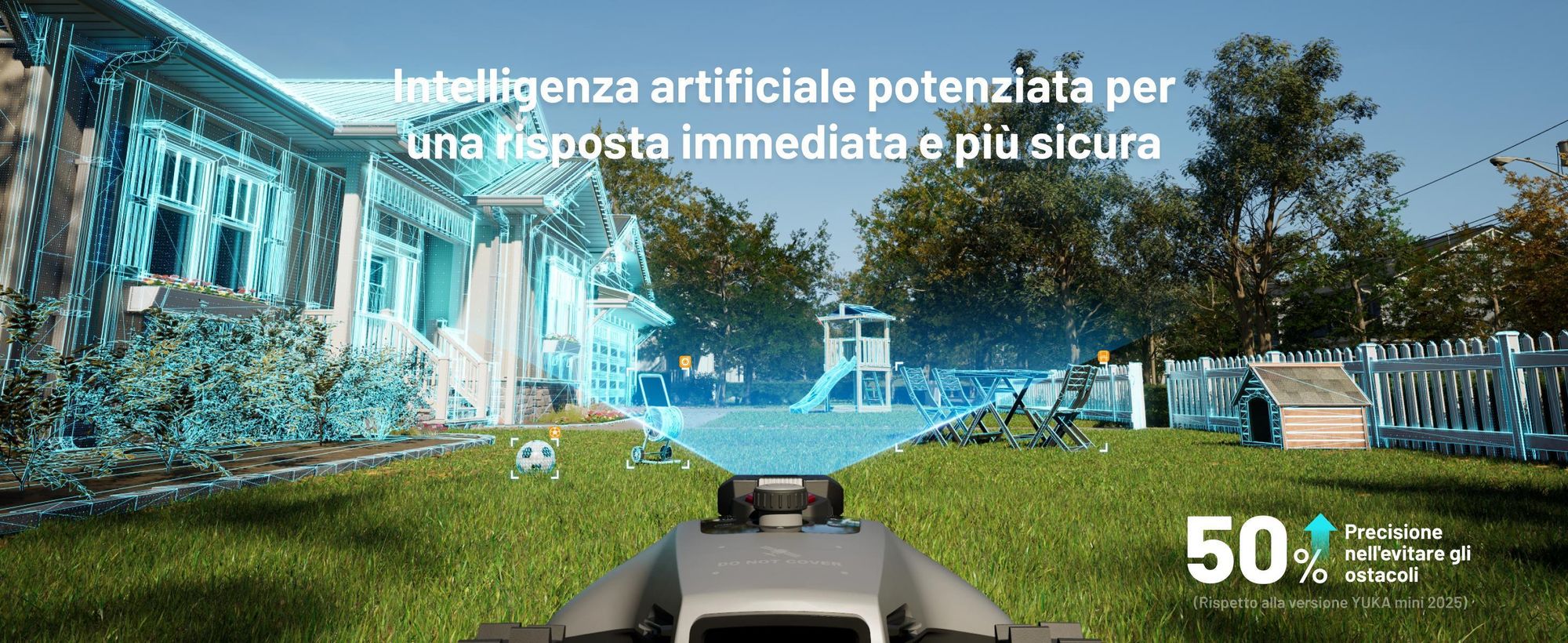 Robot tagliaerba Mammotion YUKA Mini 2 800 con garage e stazione lavaggio, fino a 800 m², DropMow, mappatura auto, taglio bordi, 4G-Modul, APP