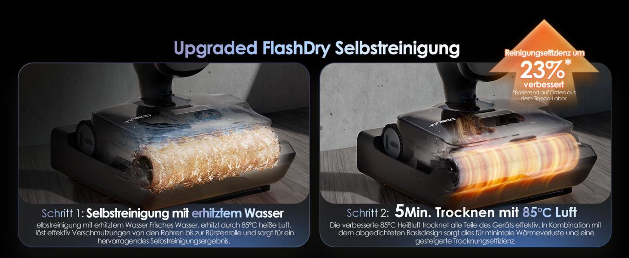 Tineco Floor One S9 Artist Steam Pro, Standstaubsauger, Beutellos, Schwarz, Silber, 0,88 l, 0,75 l, Rechteckig