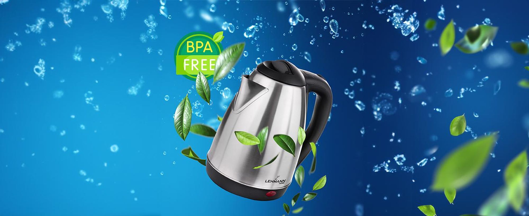 LEHMANN Bouilloire Électrique en Acier Inoxydable 1,8L, 2200W, Chauffage Rapide, sans BPA
