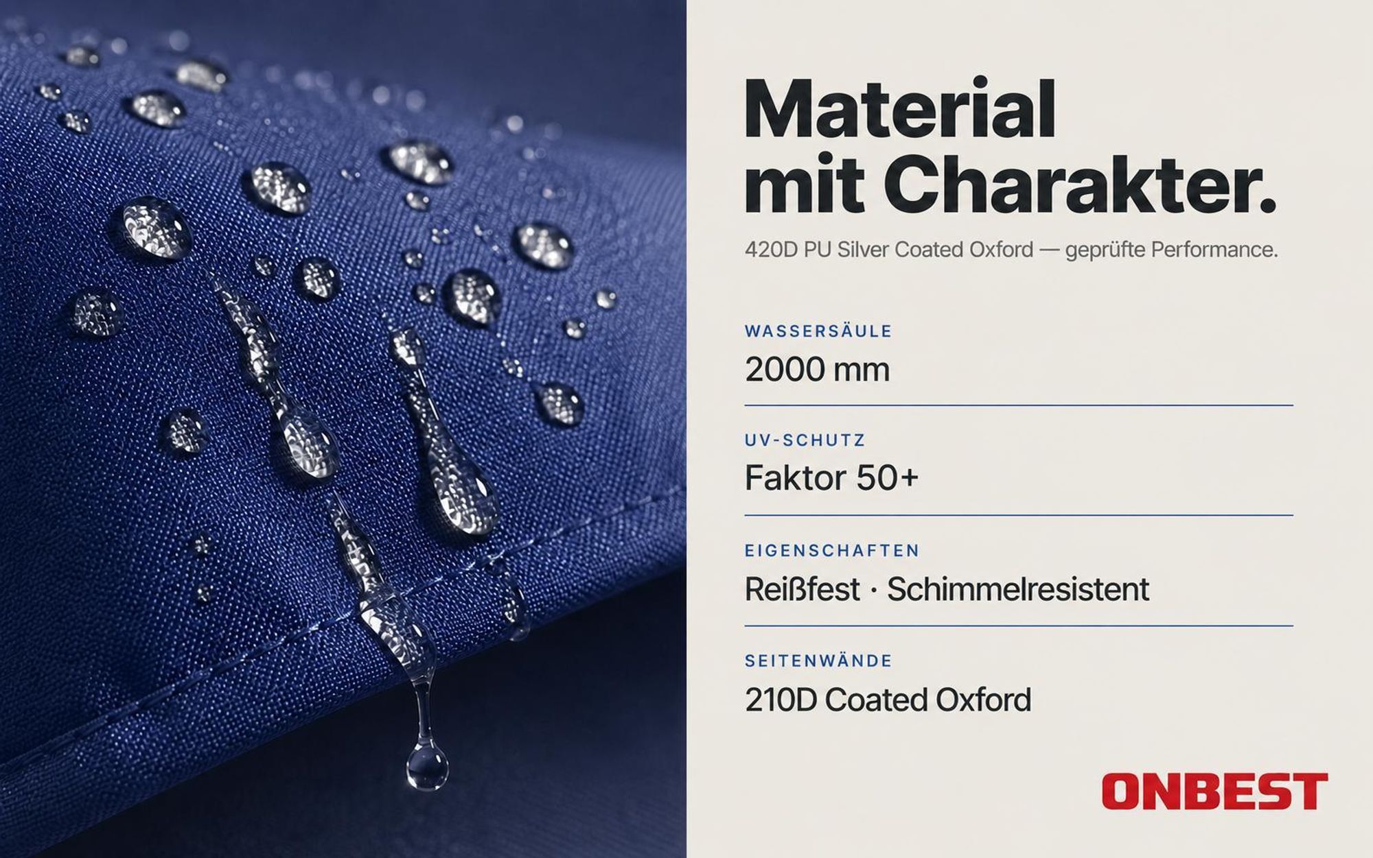 ONBEST Pavillon 3x3 | Wasserdicht | faltbar | Blau | mit Sandsäcke | Heringe | Seile | UV50+ | Premium