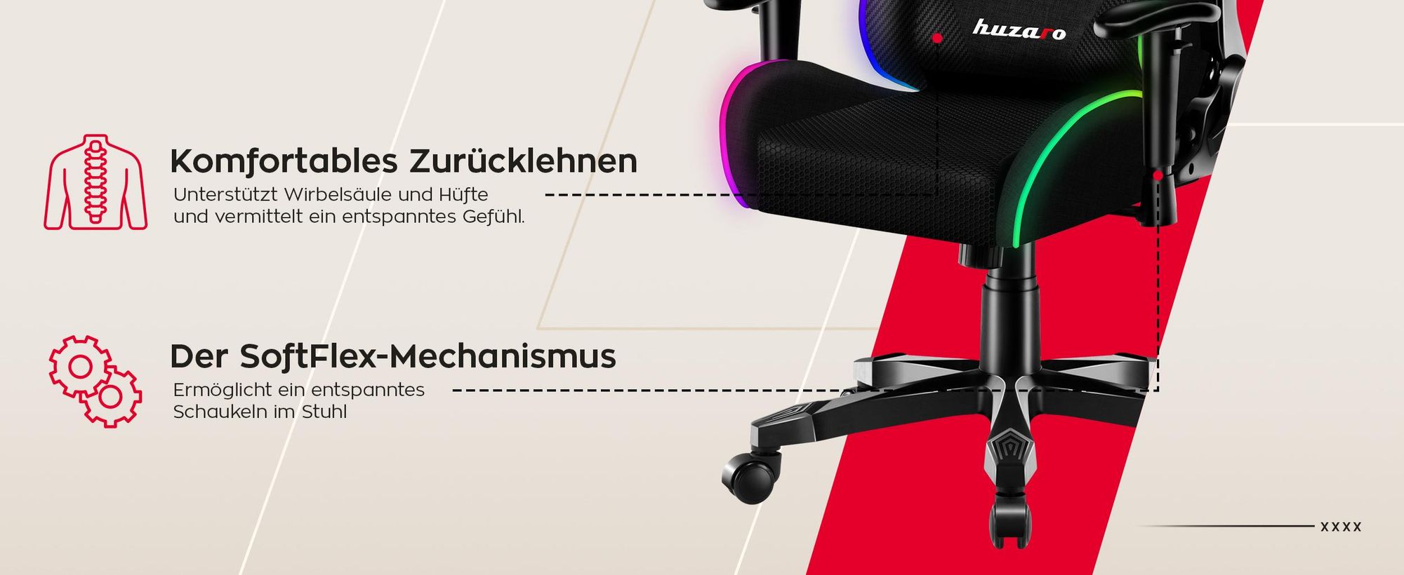 Huzaro Kinder Schreibtischstuhl Ranger 6.0 Gaming Stuhl Racing Sessel Bürostuhl Drehstuhl Gamer bis 130 kg RGB Led Schwarz