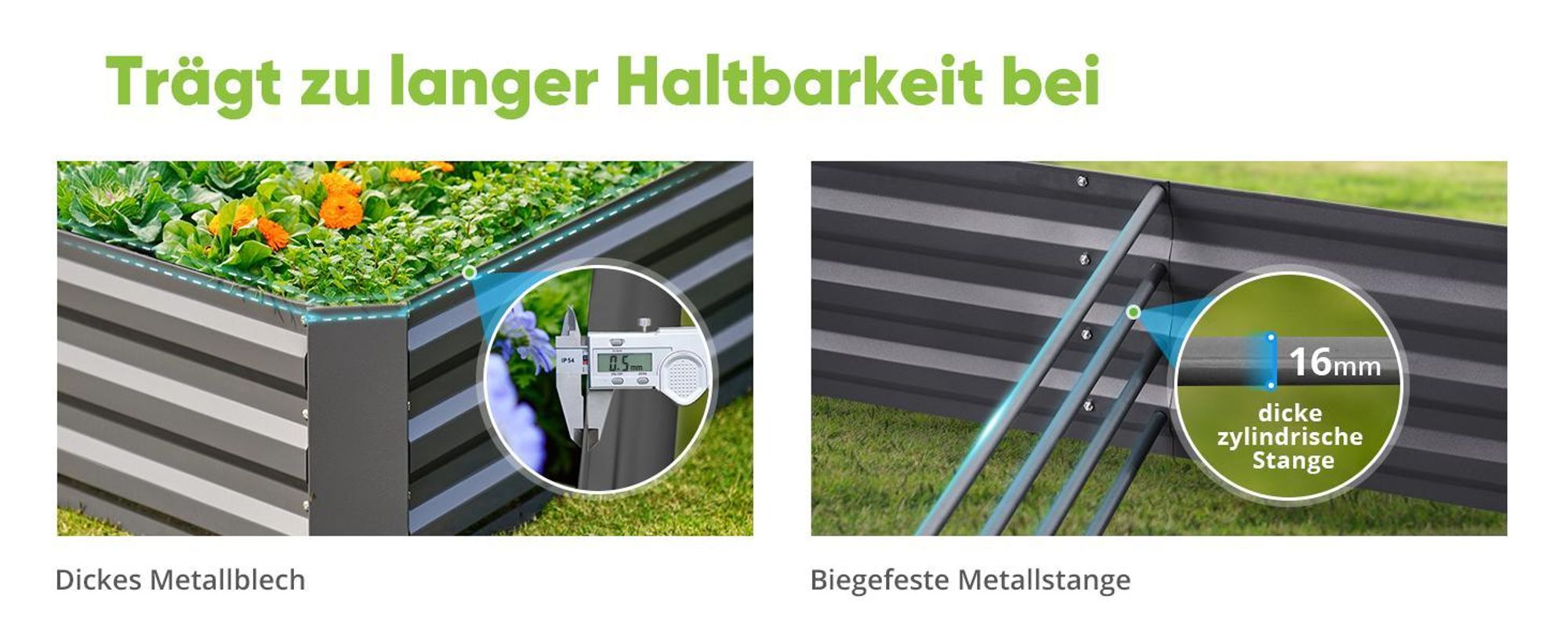 Quictent Hochbeet Metall 120 x 90 x 56cm, Kräuterbeet ohne Boden für Garten, Gemüsebeet Pflanzkasten Frühbeet mit Tomatenkäfigen, Grau