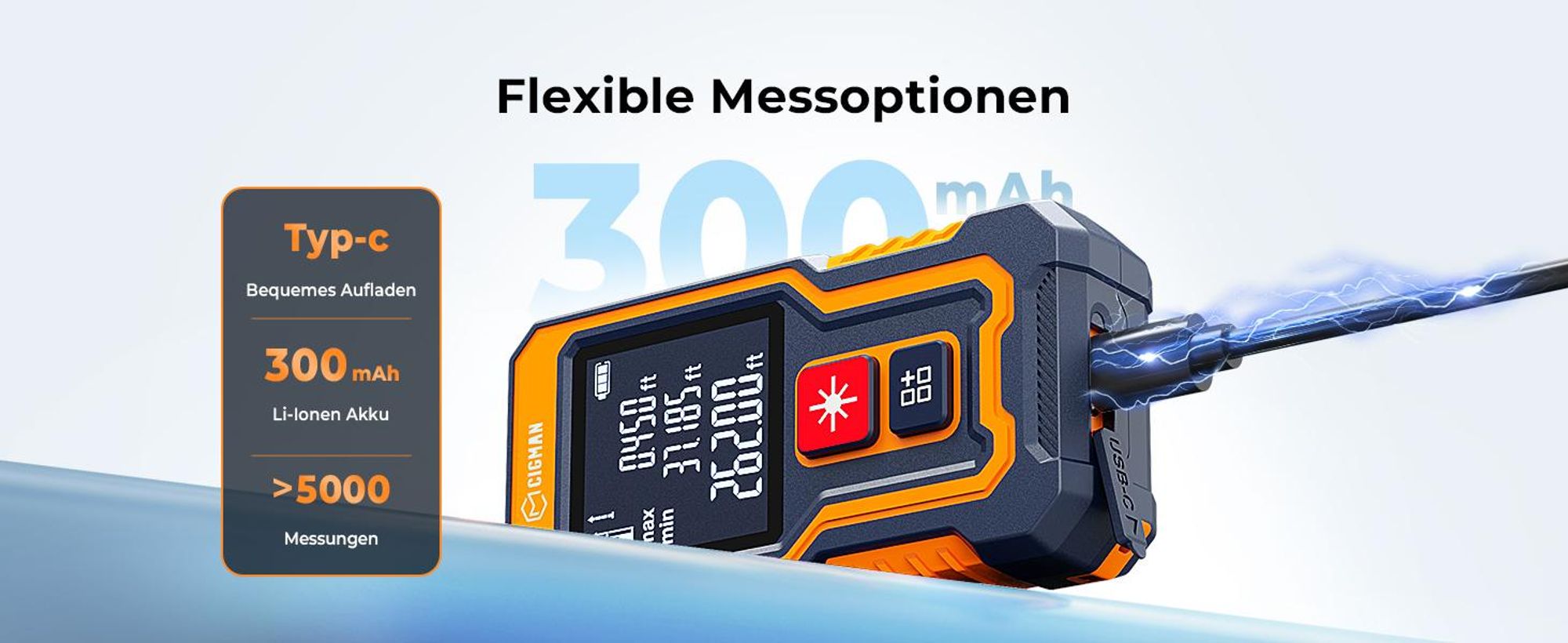 CIGMAN CD80T Laser-Entfernungsmesser 80m, LCD, USB-C Akku, IP54 Schutz
