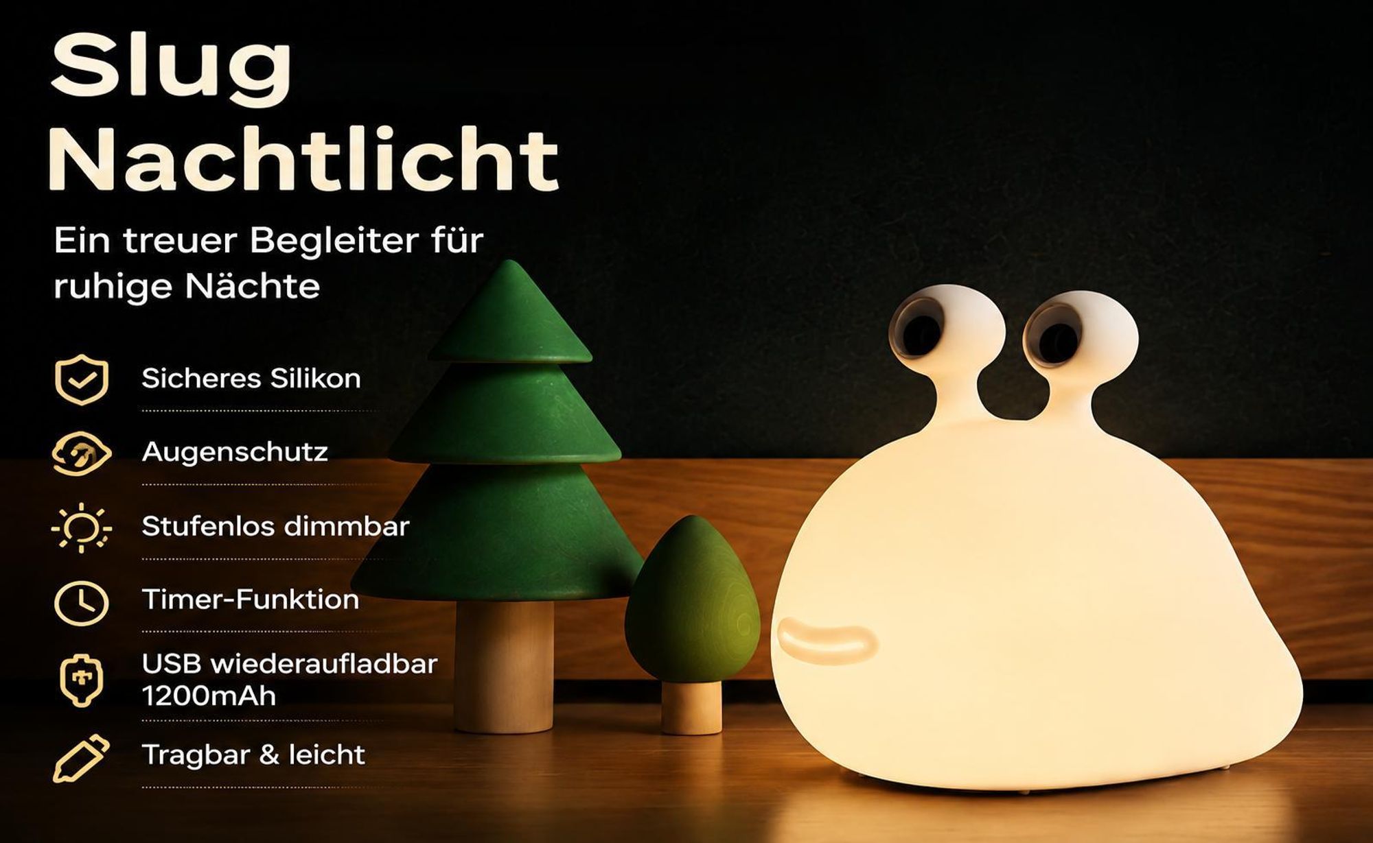 LED Nachtlicht Kids Slug Lampe Silikon Kabellos Stufenlos Dimmbar,Stilllicht mit Timer USB Wiederaufladbar Touchsensor Augenschutz Babyzimmer Warmweiß