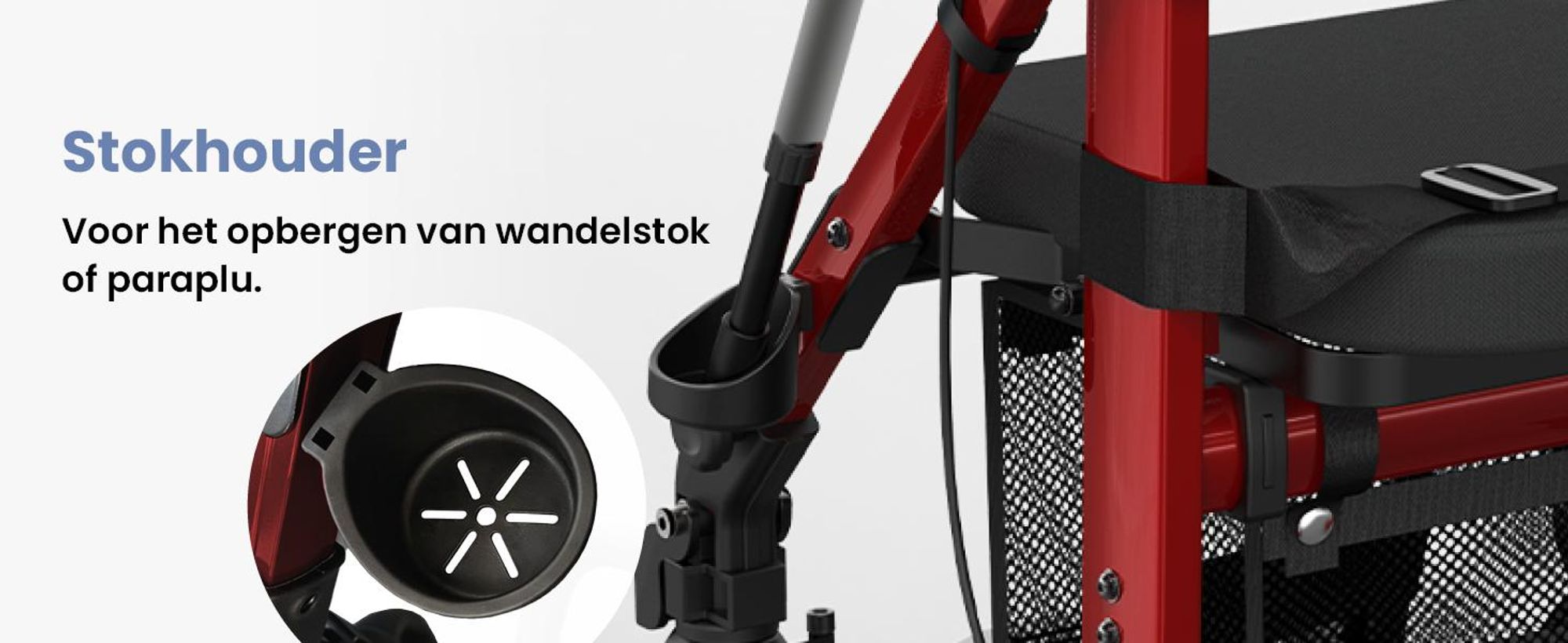 ELONEO 2-in-1 rolstoel/rolator, opvouwbaar en lichtgewicht met zitplaats, outdoor rolstoel/rolator, opvouwbaar, aluminium loophulpmiddel voor senioren - Rood