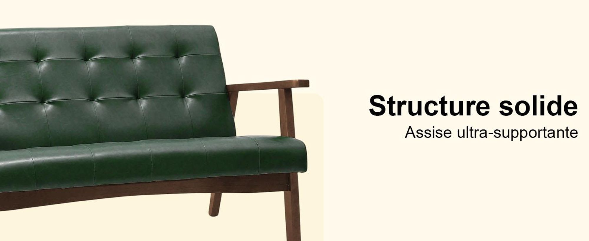 Canapé scandinave pour 2 personnes, en similicuir, avec accoudoirs, structure en bois massif, idéal pour le salon, la chambre ou le bureau, capacité de charge de 240 kg, dimensions : 124 x 74 x 75 cm, couleur : noir