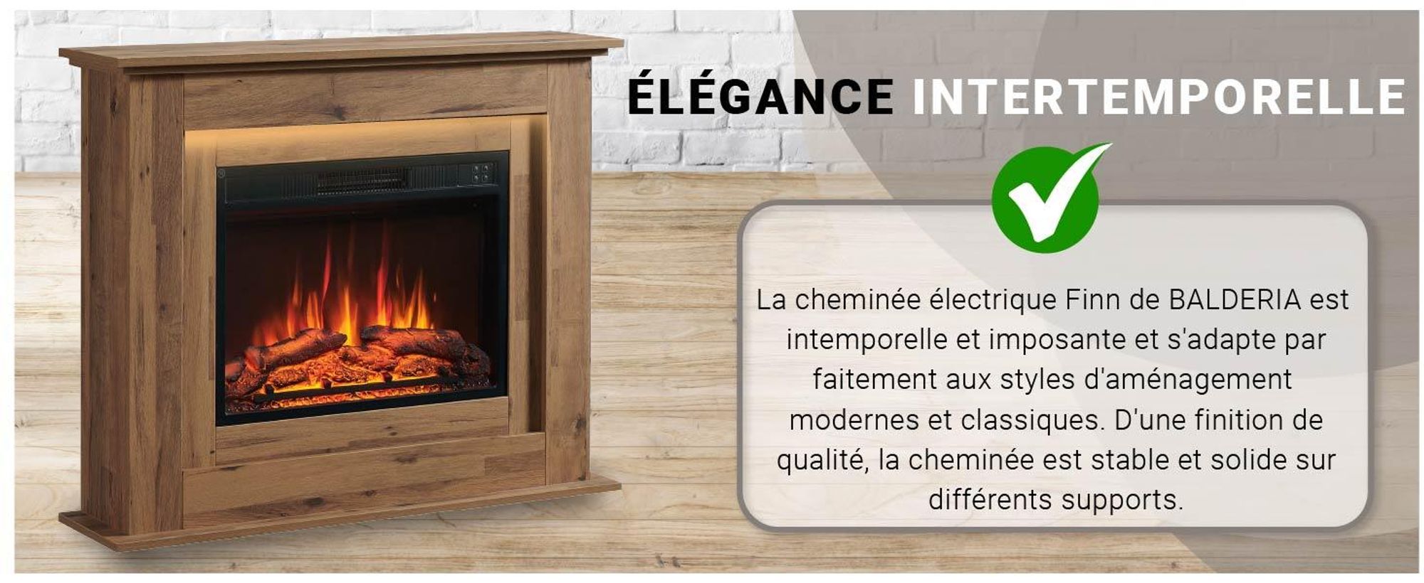 Cheminée électrique sur pied BALDERIA Finn – Puissance de chauffage jusqu'à 2 000 W, chêne foncé