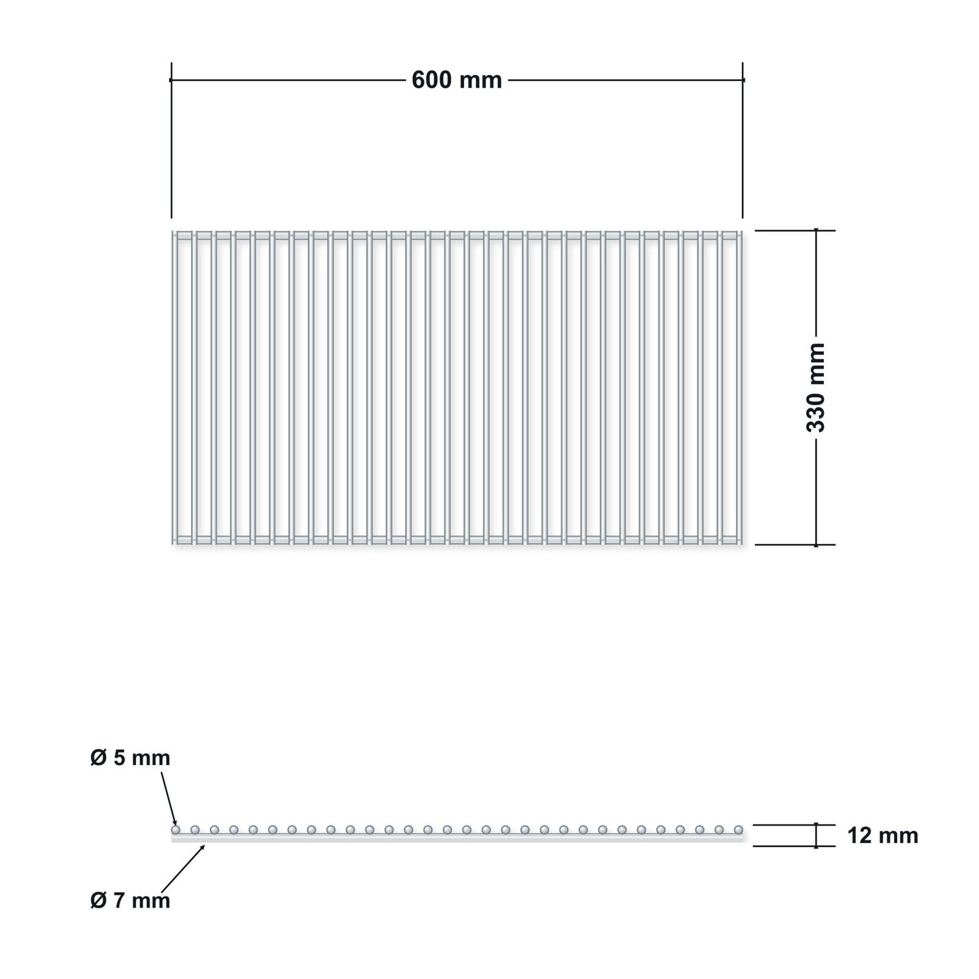 DEOS Grillrost aus Edelstahl 60 × 33 cm – technische Zeichnung