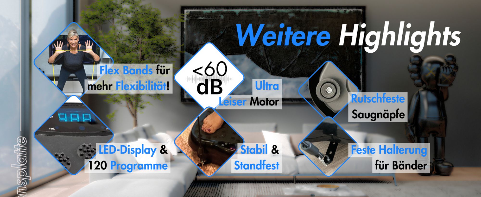 Winch Vibrationsplatte PRO-Preissieger|INKLUSIVE Zwei Zugbändern|Ideal für Passives Training, Po, Beine, Fettabbau sowie gezielte Kalorienverbrennung|Fitnesstraining für Zuhause +GRATIS Fernbedingung