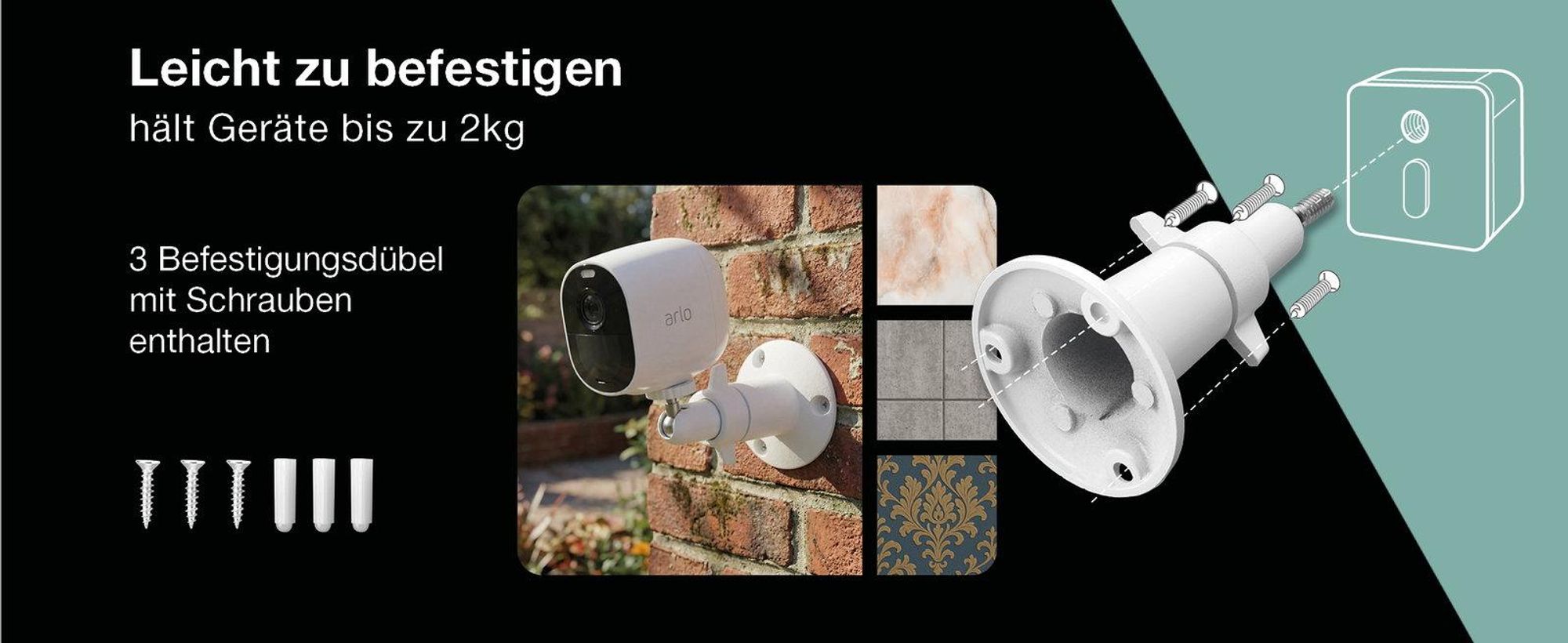 CELLONIC Kamera Wandhalterung mit 1/4" Zoll Gewinde für Arlo Pro 5, 4, Pro 3, Pro 2, Pro, Ultra 2, Ultra, Ultra 4k, Go, Essential, Light Halterung Überwachungskamera Befestigung innen und außen, Security camera mount