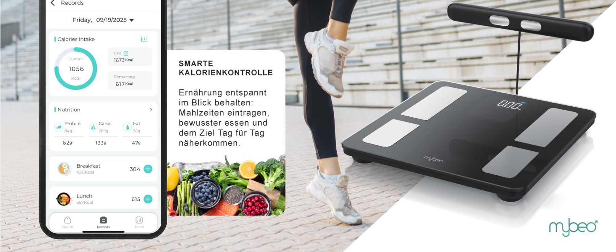 MyBeo Bluetooth Körperanalysewaage mit App, smarte Kalorienkontrolle