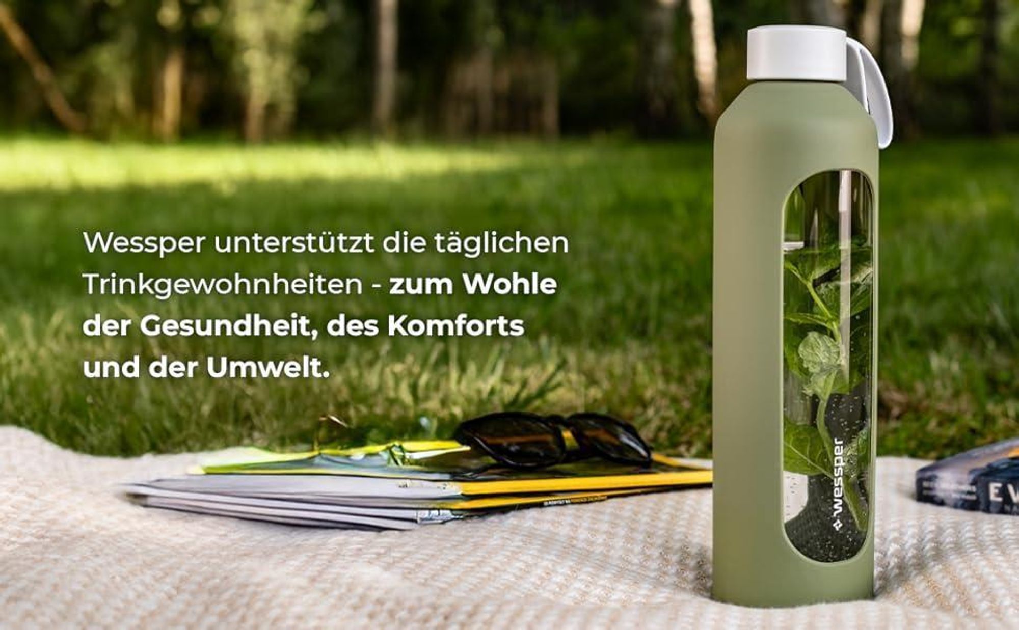 Glasflasche Wessper 1000ml Trinkflasche Glas Dickeres Borosilikatglas