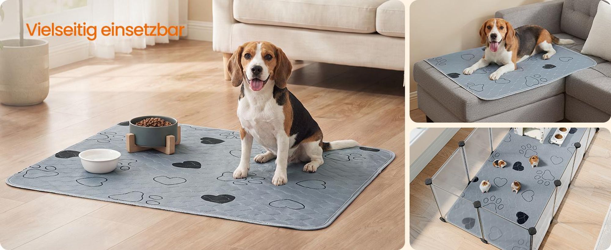 FEANDREA Wiederverwendbare Welpen-Unterlagen 2er Set, Waschbare Trainingspads für Hunde, Auslaufsicher, 90 x 60 cm, Grau