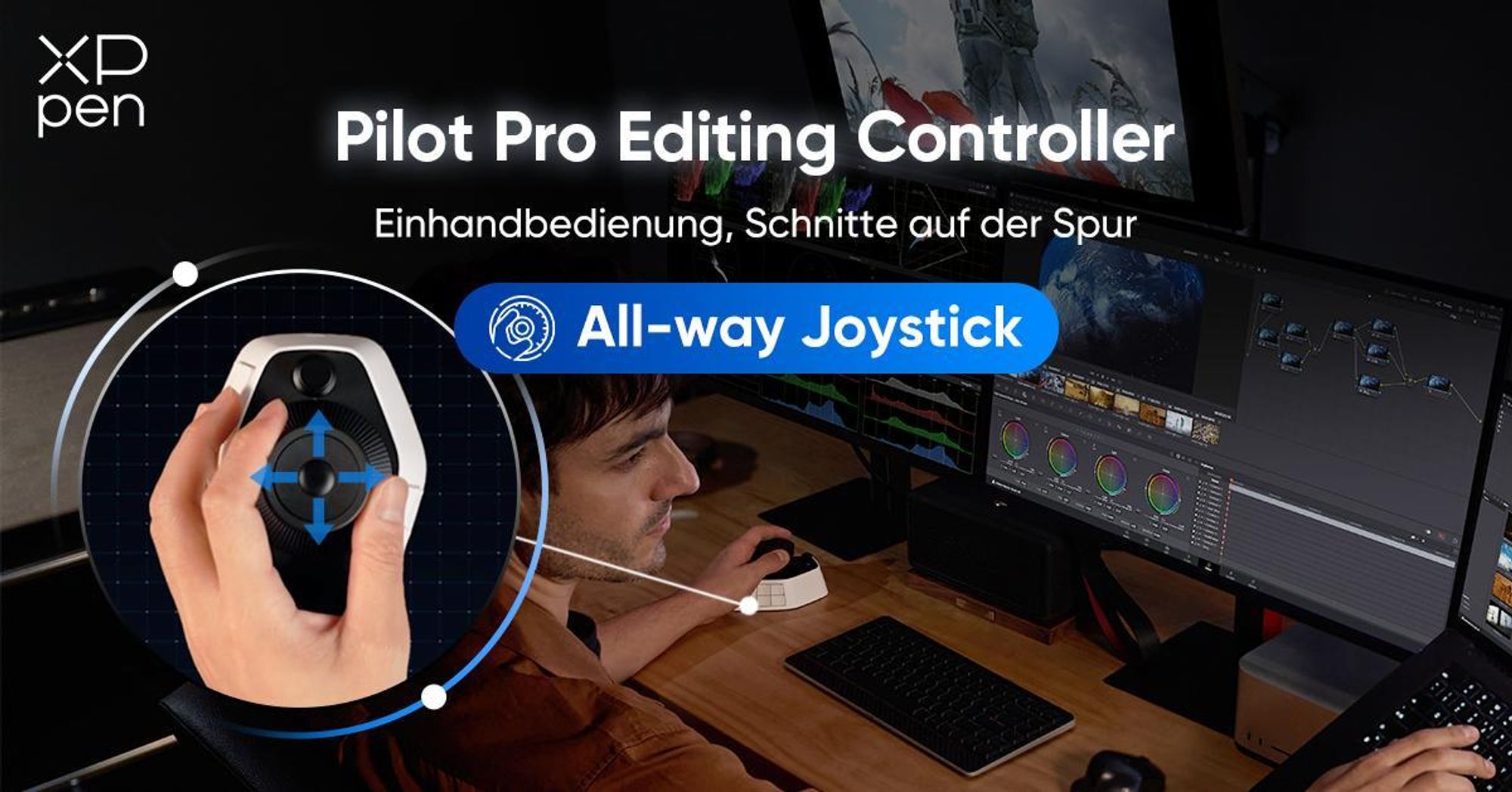 XPPen Pilot Pro Bluetooth Kreativ-Konsole für Videobearbeitung & Grafikdesign, kompatibel mit Adobe & DaVinci Resolve