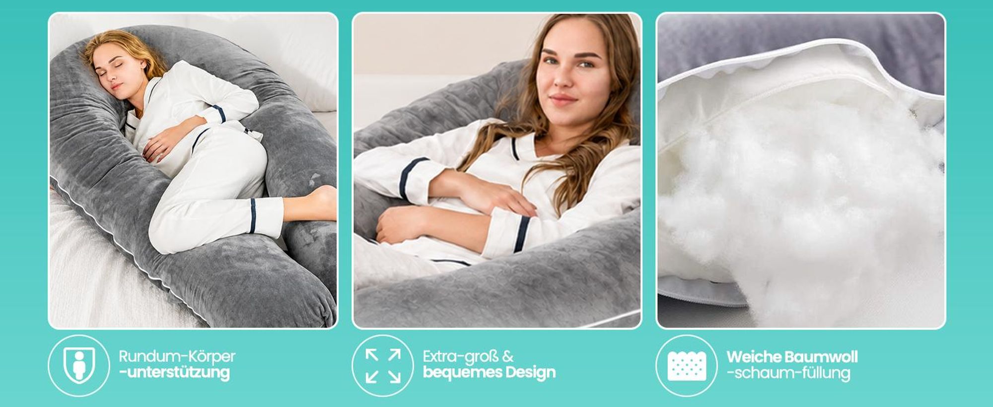 Strex schwangerschaftskissen XXL - U-Form Seitenschläferkissen 280 cm mit abnehmbarer Abdeckung | Ganzkörper-Stillkissen mit hochwertiger PP-Baumwollfüllung