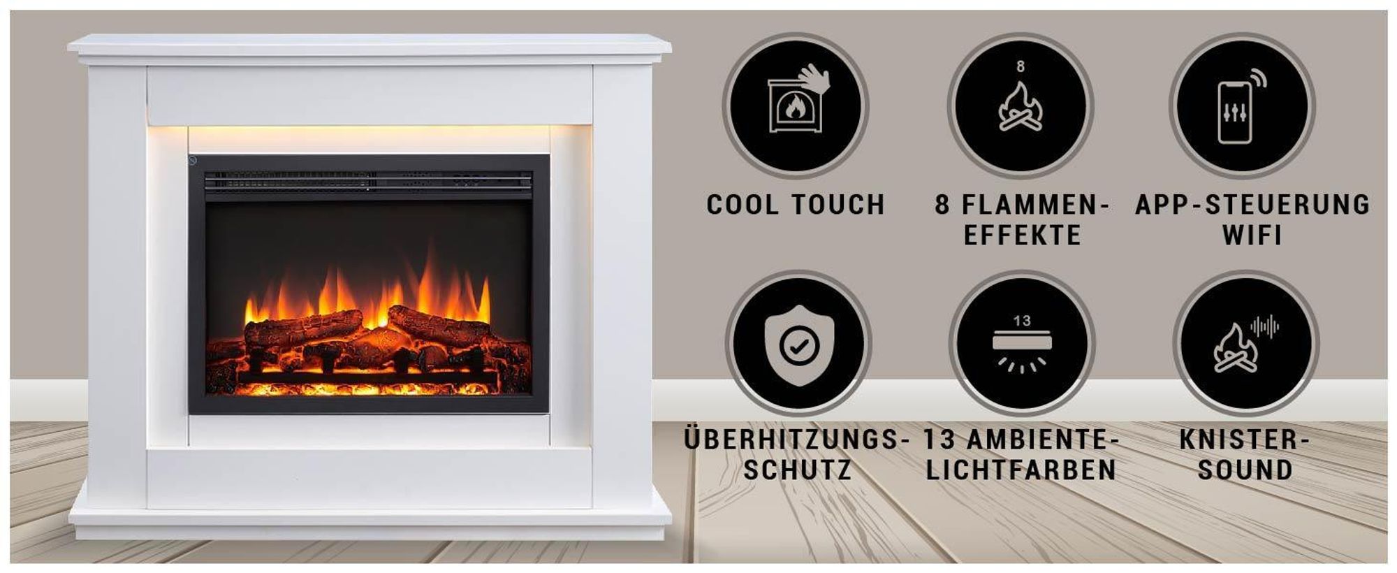 Elektrokamin Standkamin BALDERIA Baldur – Heizung bis 2000 W, weiss