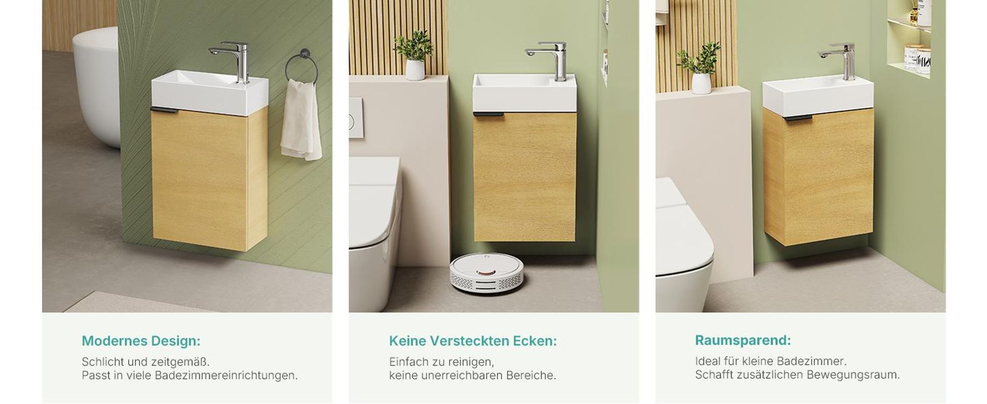 EMKE Waschbeckenunterschrank mit waschbecken 417×240×646 mm inkl. Armatur, Badmöbelset Waschtischunterschrank verstellbarer Einlegeboden Eiche Natur