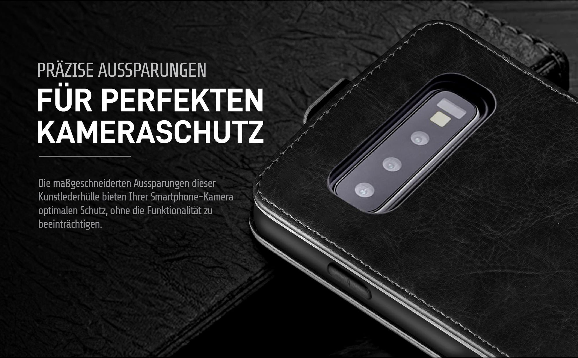 Klapphülle in Schwarz mit Kameraausschnitt für Samsung Galaxy S10