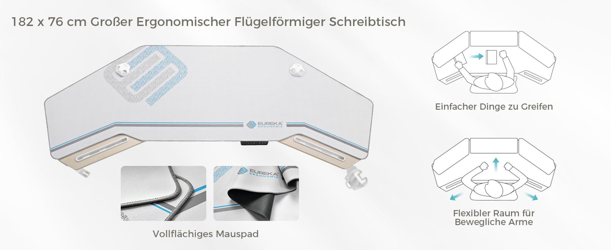 EUREKA ERGONOMIC Elektrisch Computertisch 182×76cm Höhenverstellbarer Schreibtisch Stehpult Gaming Tisch mit Monitorständer und Tastaturablage