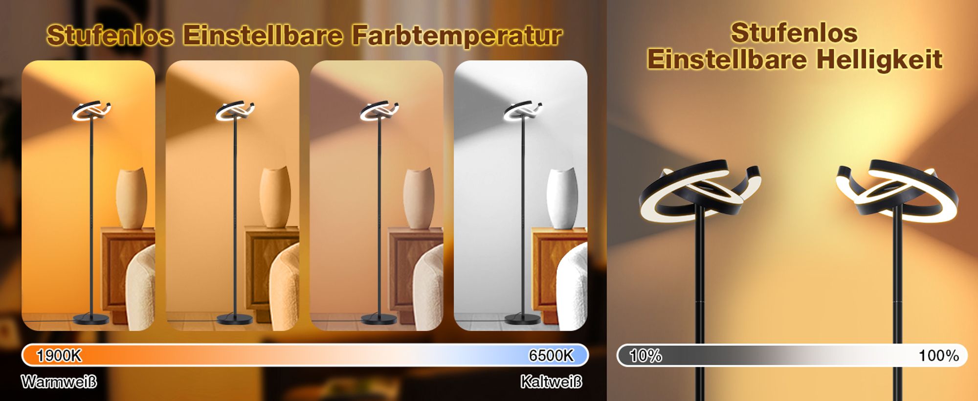LED Stehlampe Dimmbar 1900K-6500K Stehleuchte Drehbarem Doppelring mit Fernbedienung für Arbeitszimmer, Wohnzimmer, Schlafzimmer, Büro