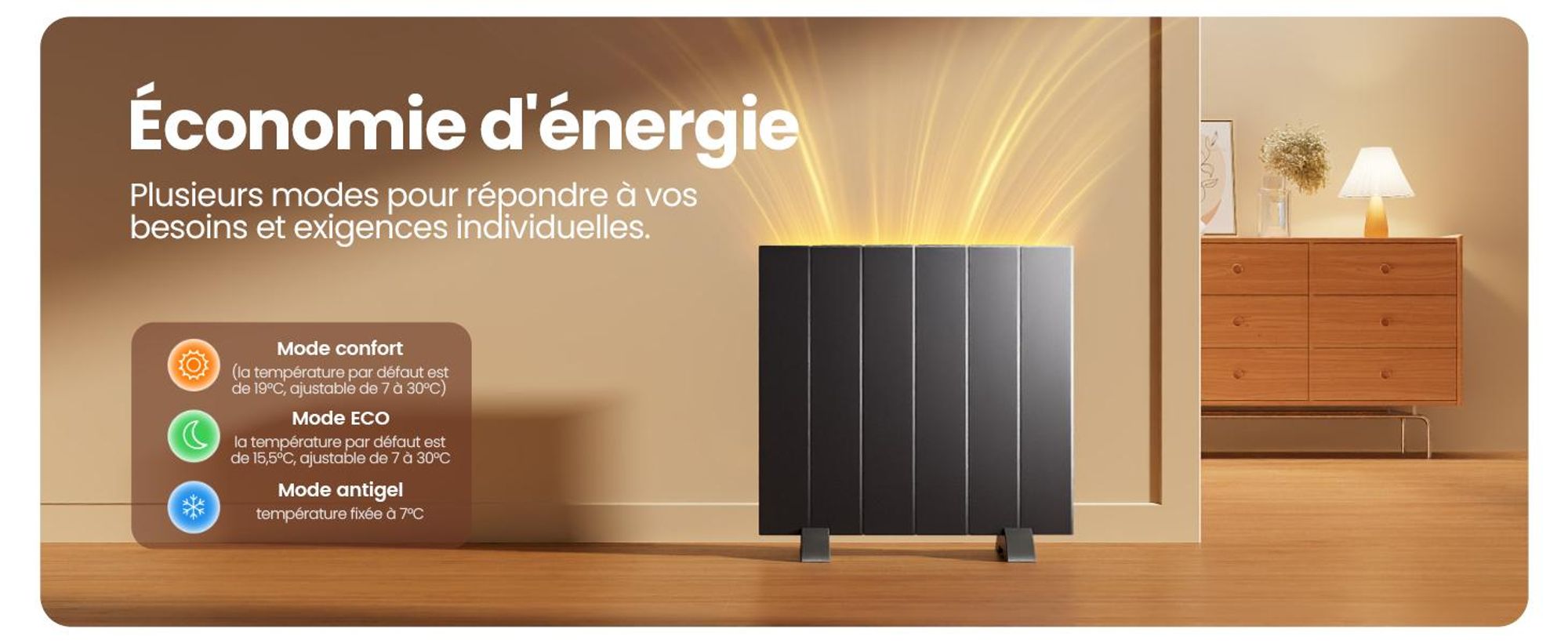 EMKE® Chauffage électrique 1000W Ecran LCD Convecteur électrique Anthracite WiFi + Alexa/Google Home Pied+Mur Anthracite Radiateur électrique pour 9m²