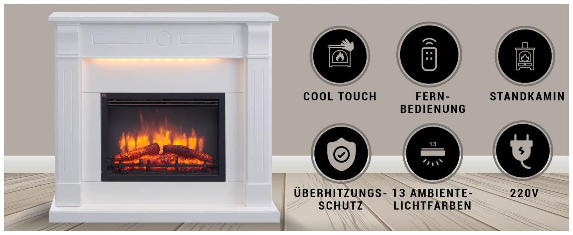 Elektrokamin Standkamin BALDERIA Hikaru – Heizung bis 2000 W, weiss