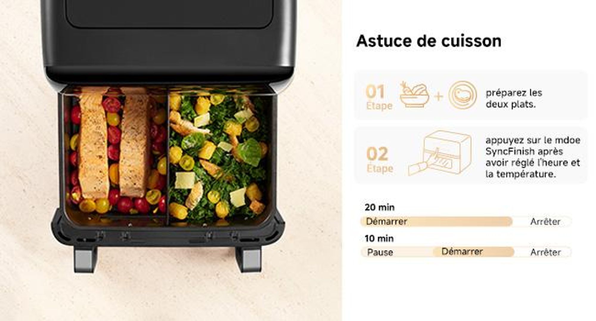 MOVA AeroChef FD20 Pro Friteuse à air chaud 9L Bi-Zone 2700W, SyncFinish™, Cuisson rapide et croustillante, Température 40-230°C