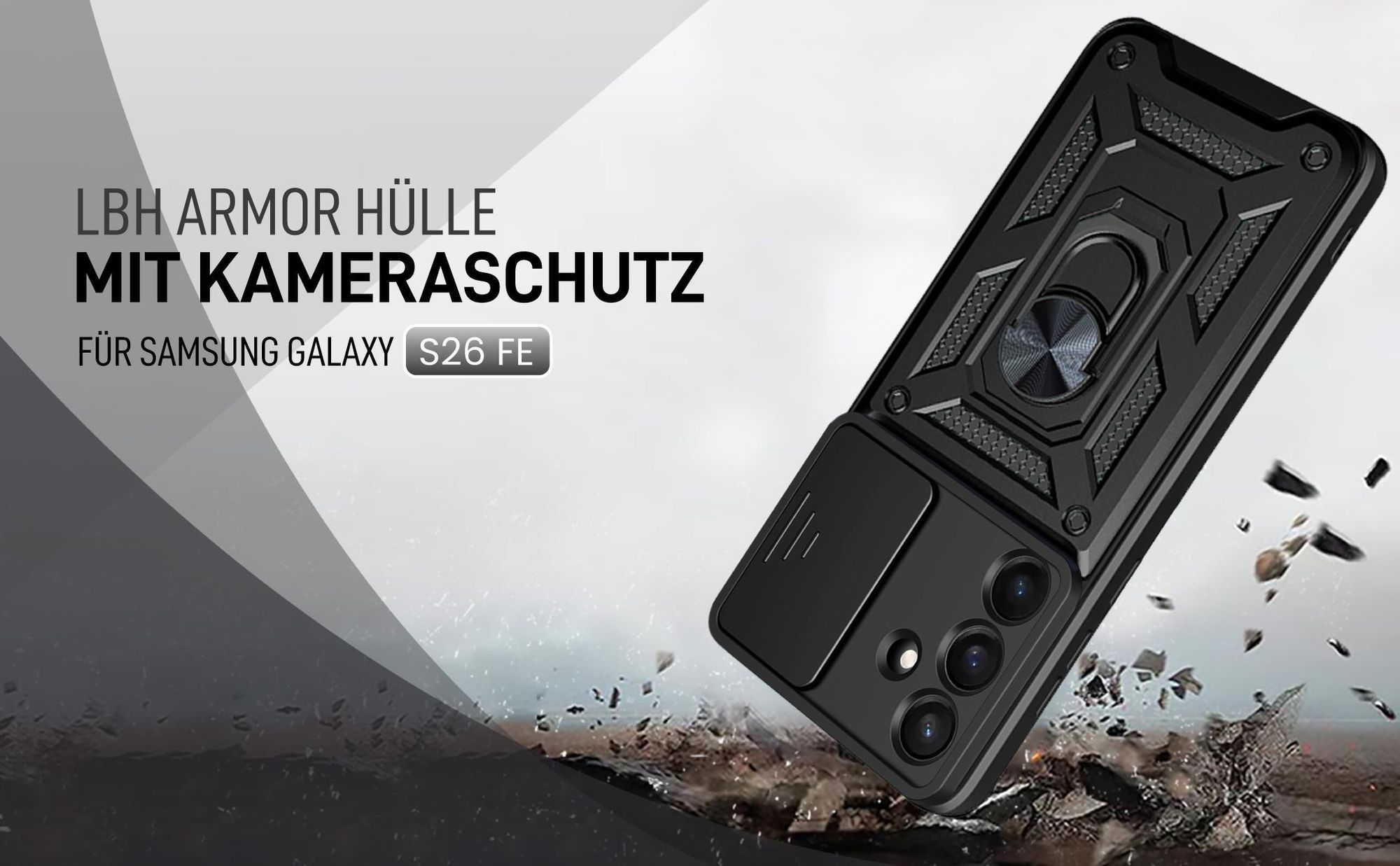 Schwarze Outdoorhülle mit Kameraschutz für Samsung Galaxy S26 FE