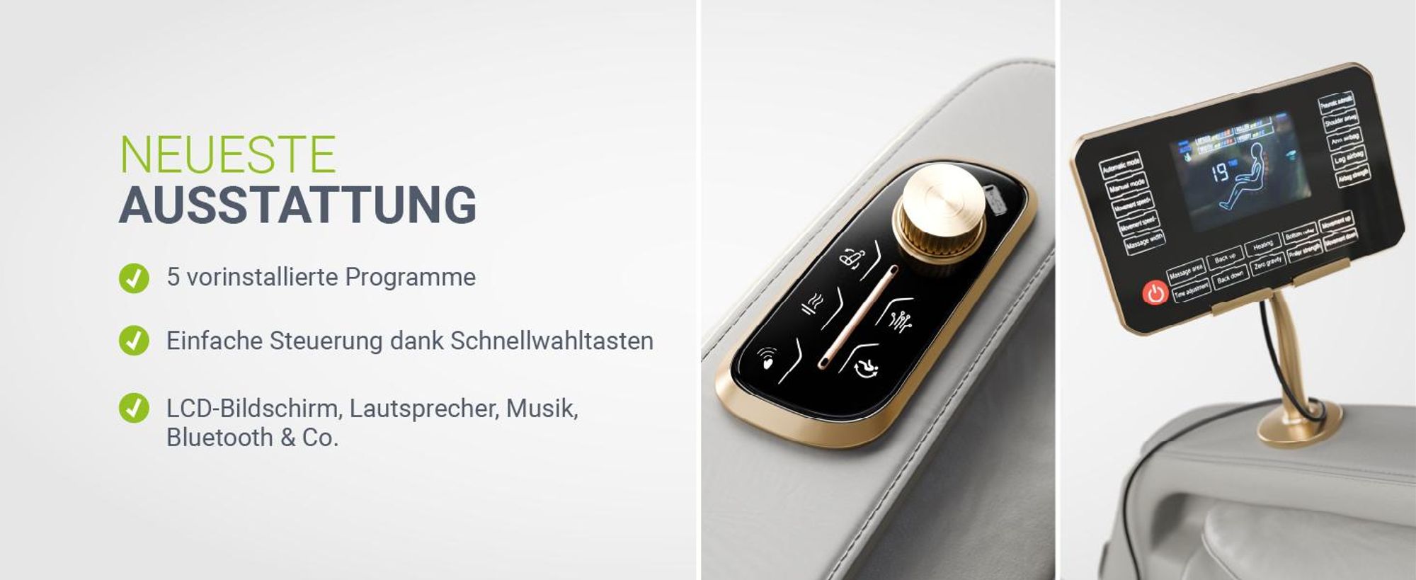 Juskys Massagesessel Naxos, elektronisch, Bluetooth & Heizung – Weiß / Hellgrau