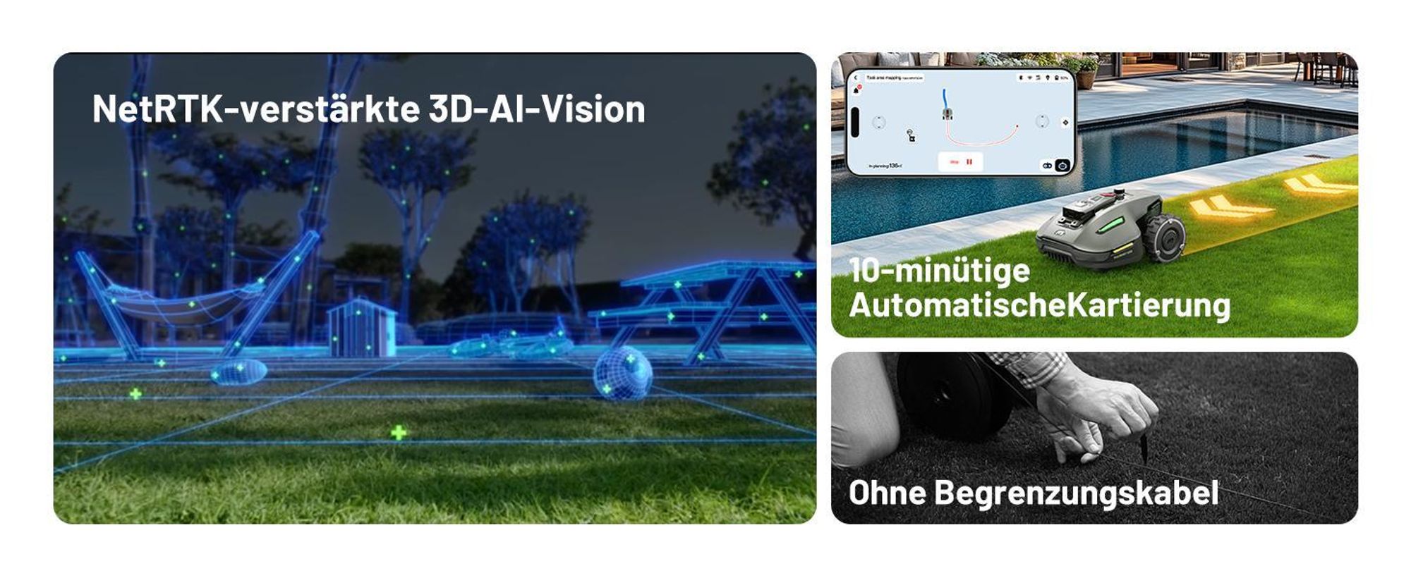 Mähroboter Mammotion YUKA Mini 800 ohne Begrenzungskabel NetRTK+Vision Auto-Kartierung Empf. 800m² bis 1200m² 50% Steigung mit 4G-Modul RTK-Station