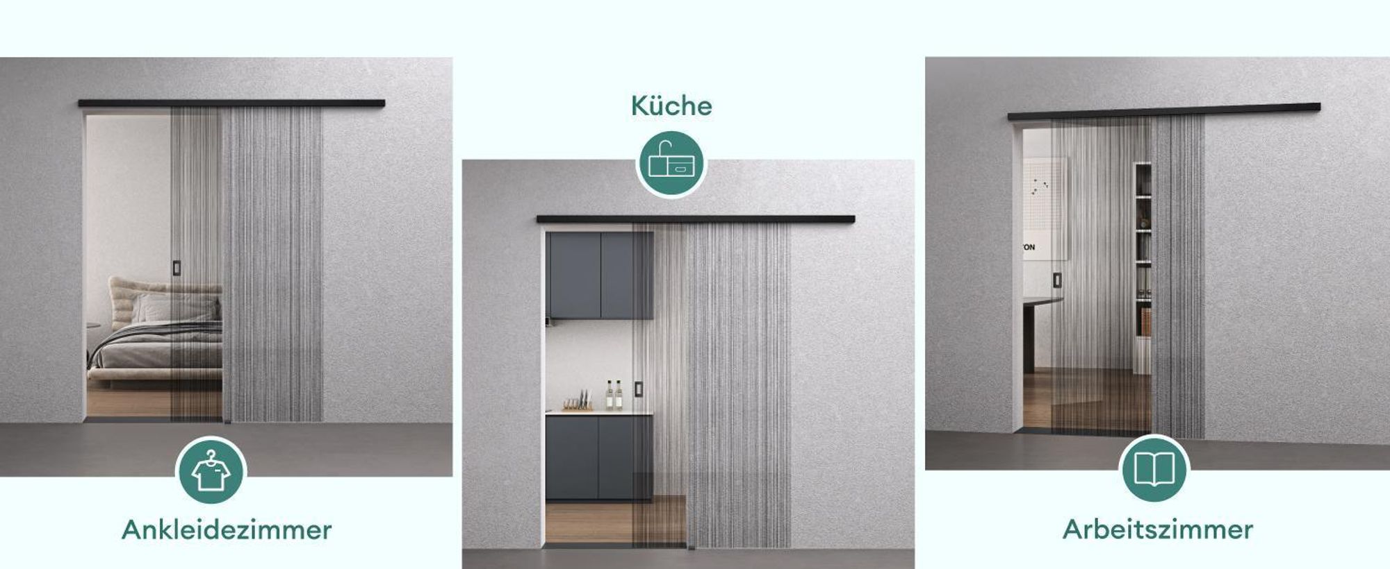 Mai & Mai Glasschiebetür komplettset softclose Zimmertür Matt Schwarz, BxH: 102,5x205cm 8mm ESG-Sicherheitsglas, Schiebetür Glas gebürstet Muranino-001