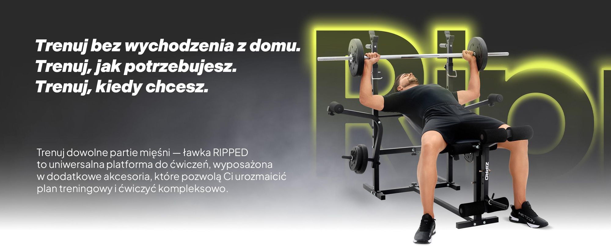 Wielofunkcyjna ławka do ćwiczeń z hantlami Zipro Ripped – stacja treningowa z urządzeniem do ćwiczeń nóg typu butterfly, w tym pulpit do ćwiczeń z hantlami i stacja do dipów. Regulowana ławka skośna z półką na hantle.
