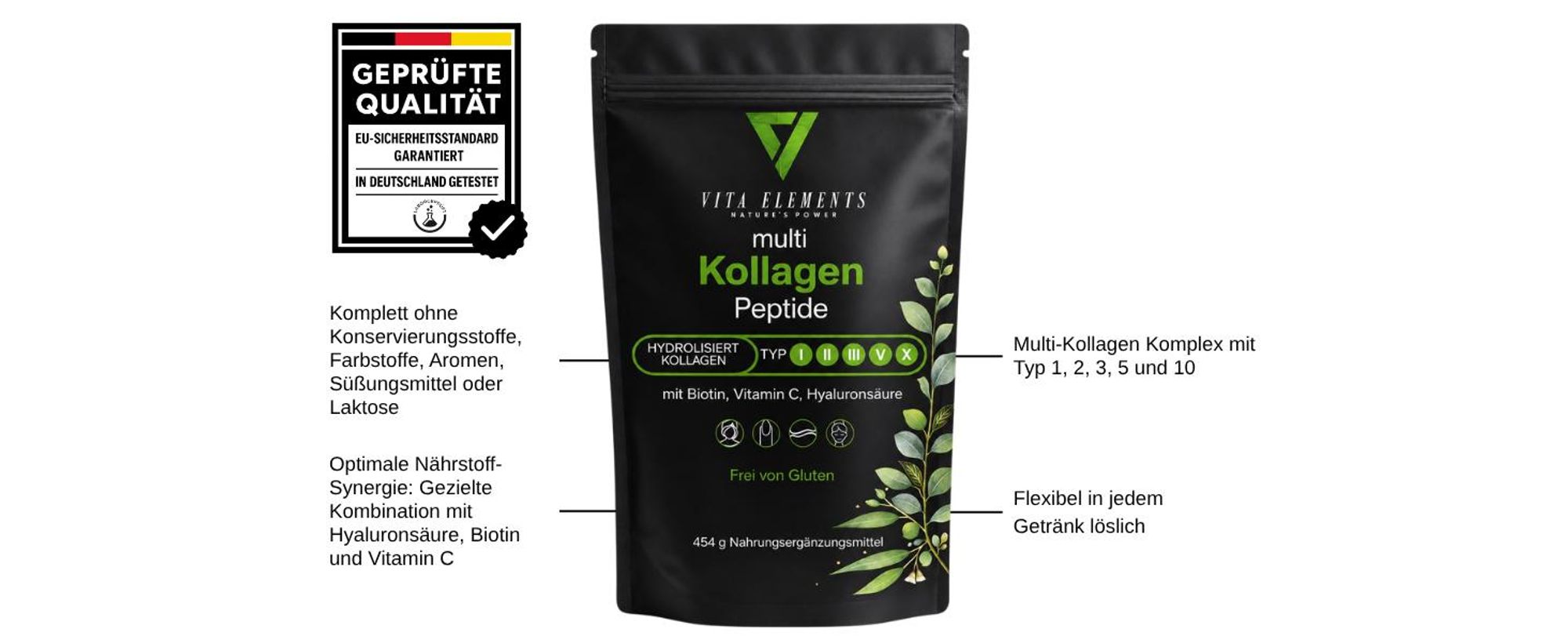 Vita Elements Kollagen Peptide Pulver Produktdose