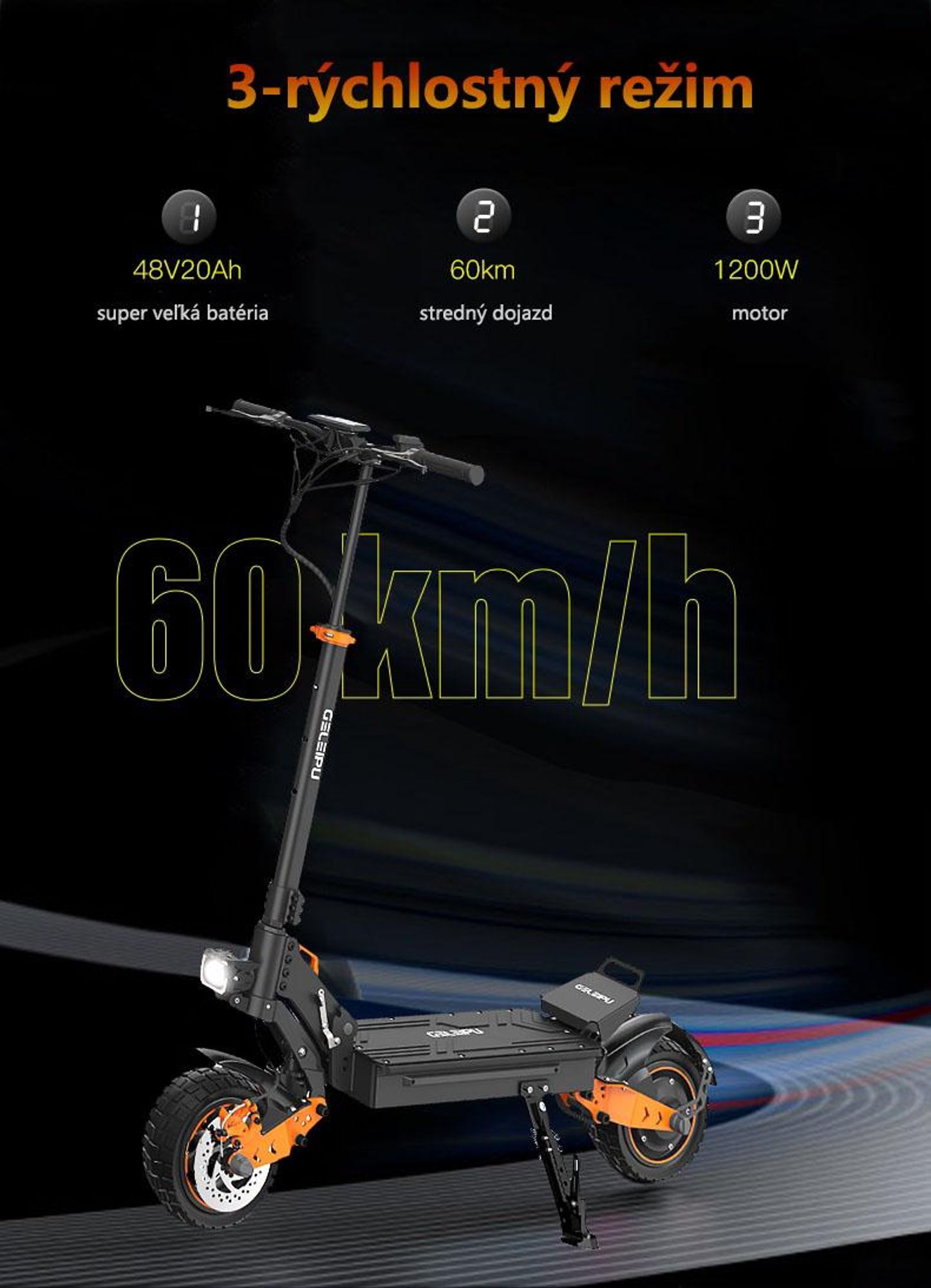 Elektrický skúter GELEIPU Z1 – batéria 48 V 20 Ah, pneumatiky 10", kotúčové brzdy – čierny