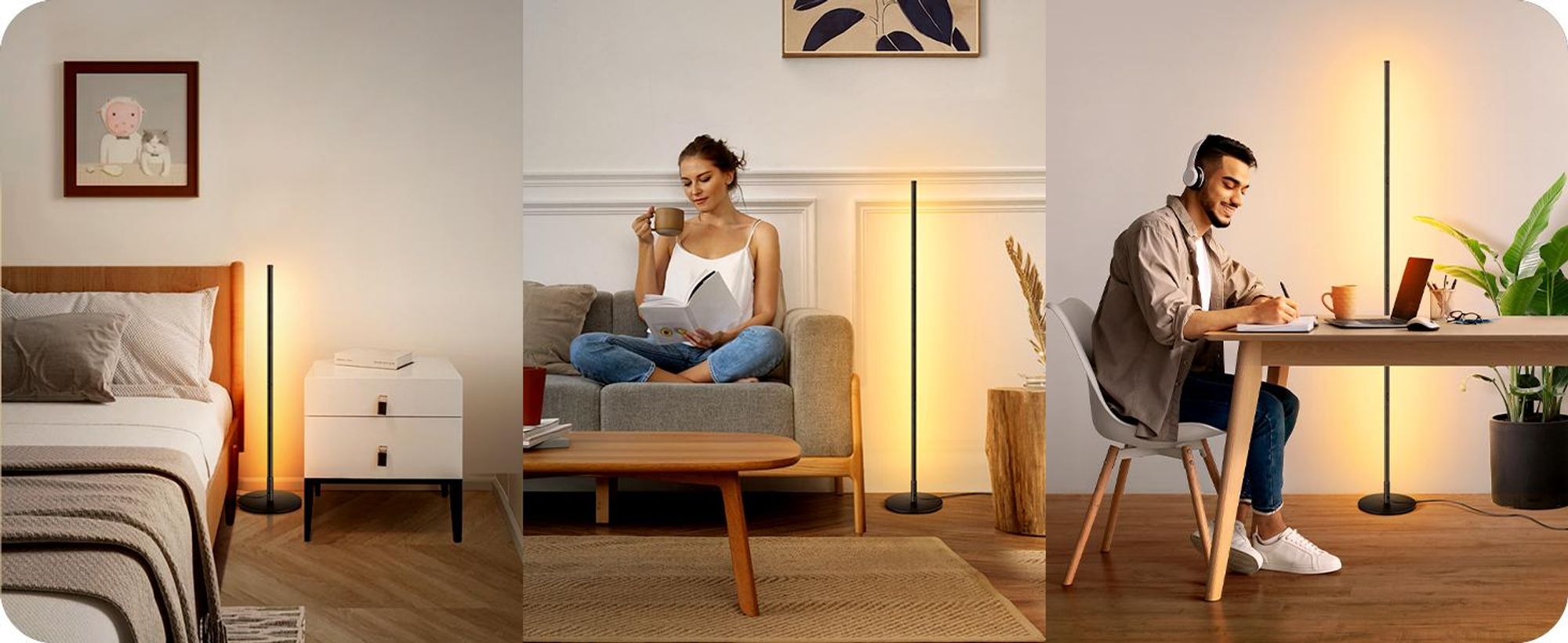 EDISHINE LED Stehlampe Wohnzimmer Dimmbar, Stehleuchte höhenverstellbar, Schwarz