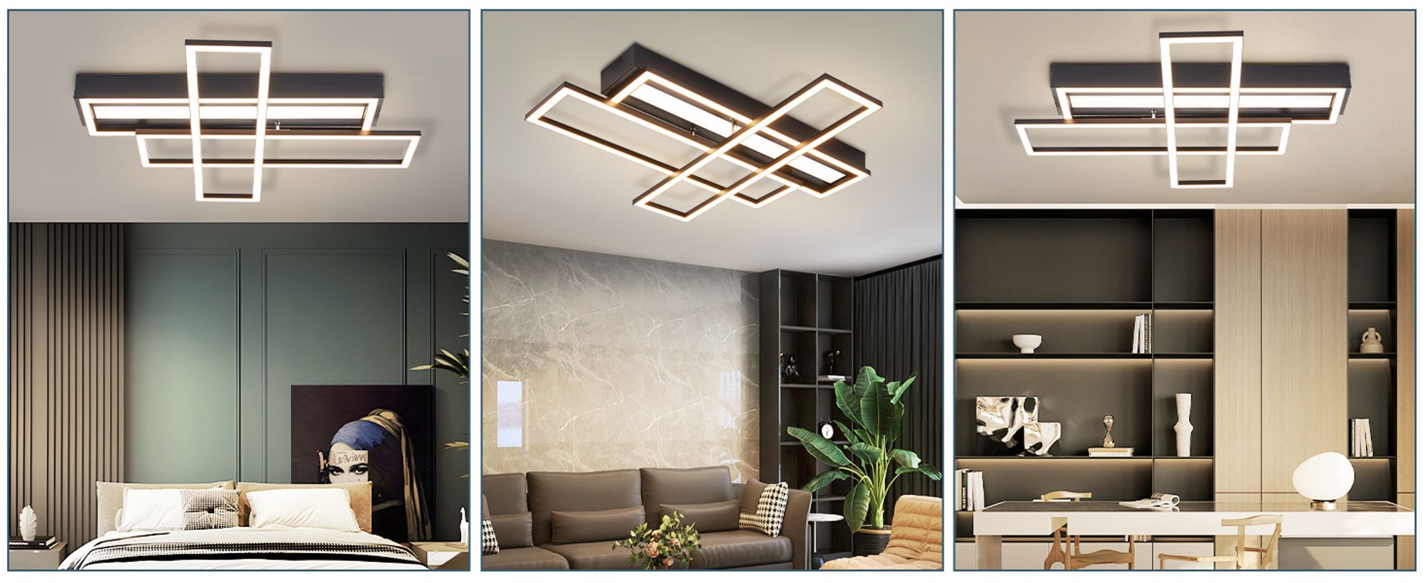 ZMH Deckenlampe LED Deckenleuchte Wohnzimmer 54W Schwarz Dimmbar Schlafzimmerlampe Modern mit Fernbedienung  Flur Rechteckig Deckenleuchten