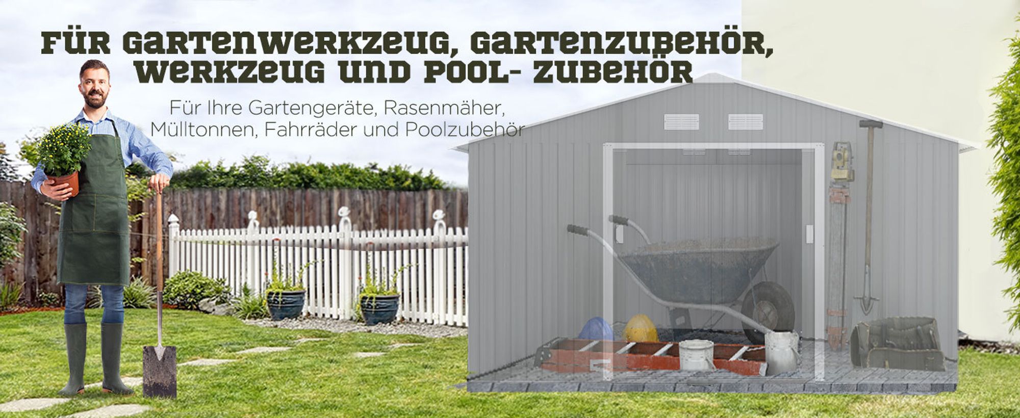 Outsunny Gerätehaus 12,4 m² Gartenhaus mit Pultdach, Schiebetür, Fundament