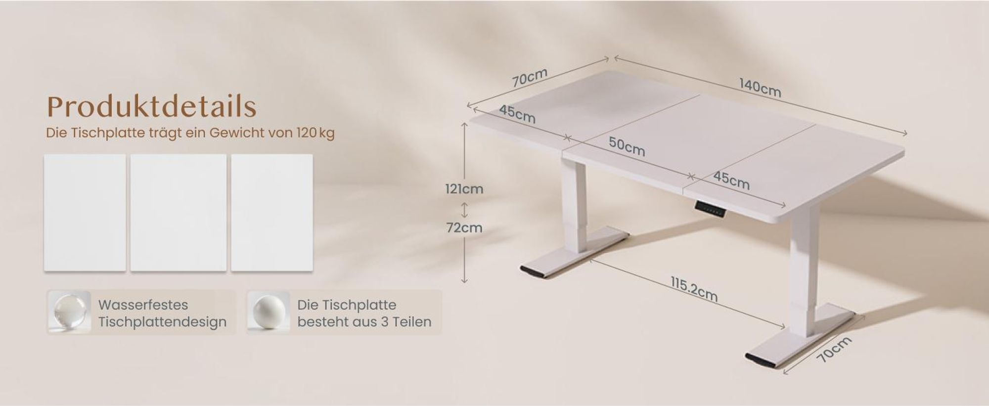 FLEXISPOT QB2 Höhenverstellbarer Schreibtisch Elektrisch 140x70cm, 2 STARKE MOTOREN, 120 kg Tragkraft, Antikollisionsschutz, 4 Memory-Funktion (Weiß)