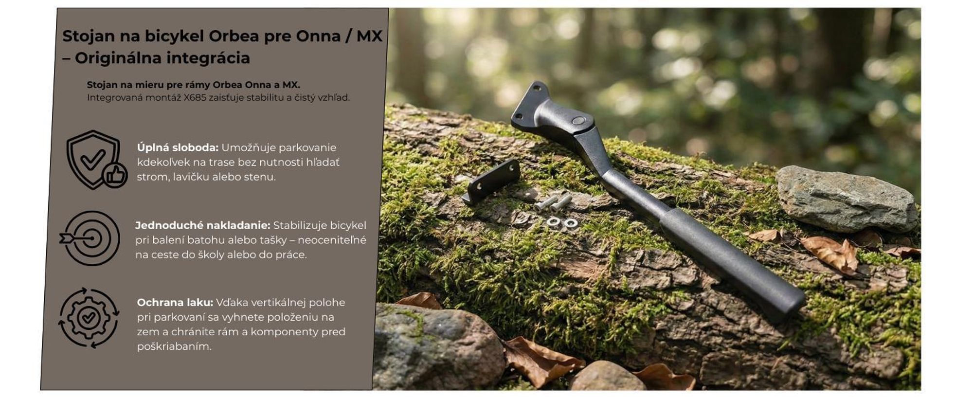 Stojan Orbea pro Onna a MX – originální zadní stojan s adaptérem, montážní sada v balení, černý