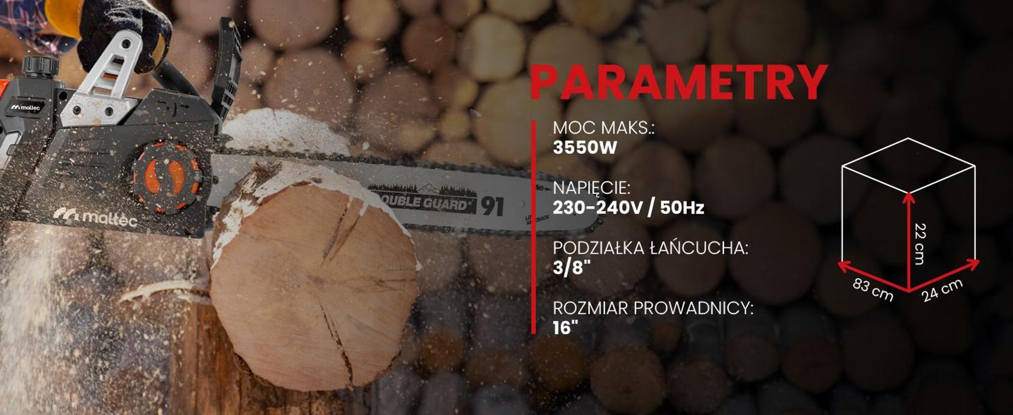 Elektryczna piła łańcuchowa do drewna z długością cięcia 40 cm