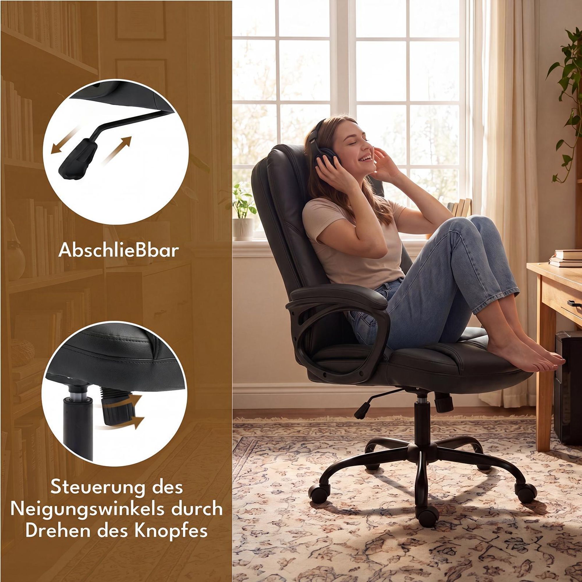 Neigbarer Bürostuhl mit Verriegelung und Winkelregulierung